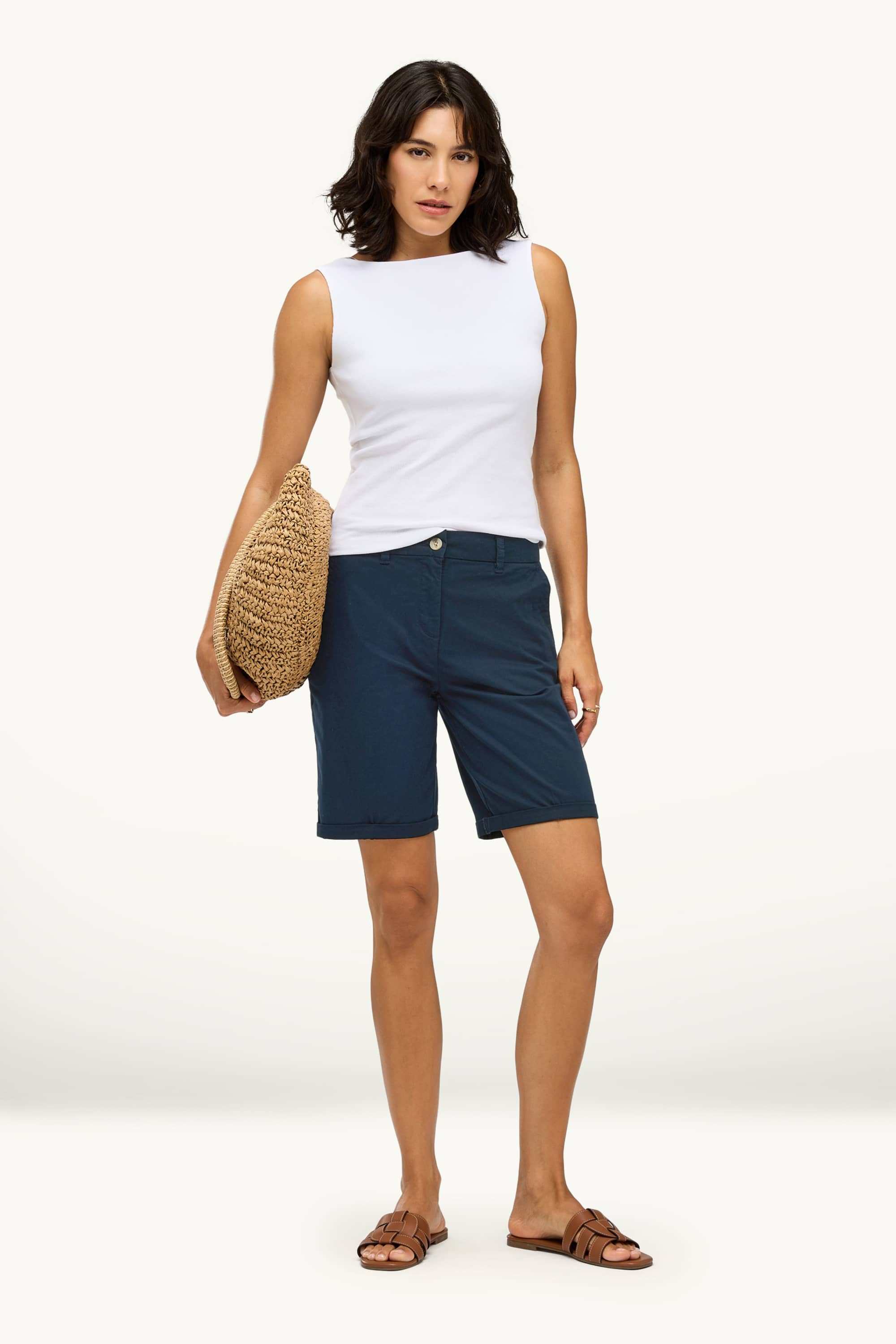 Basic Bermuda shorts - mid-rise waist dark blue