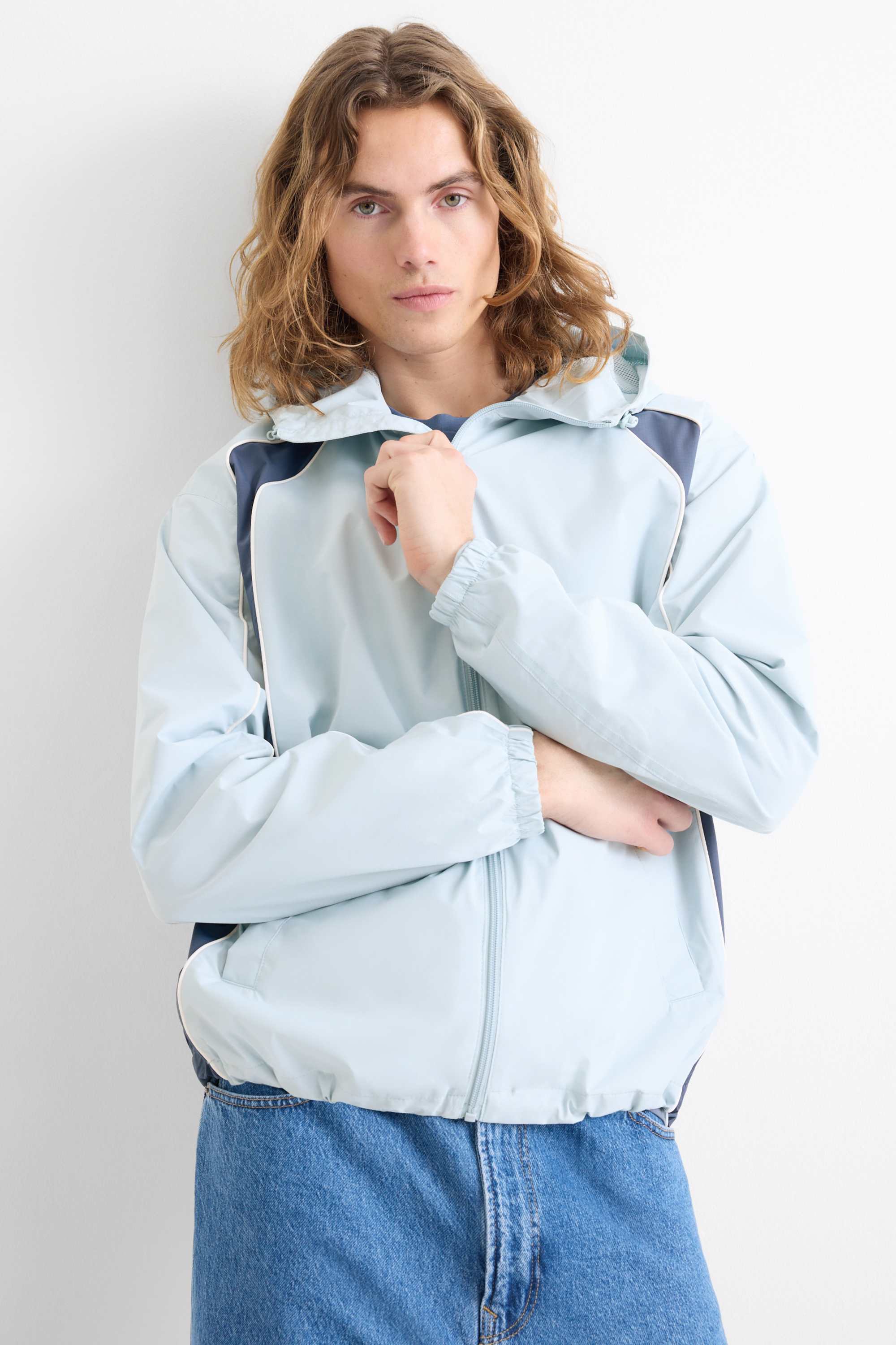 Jacket with hood - water-repellent light blue