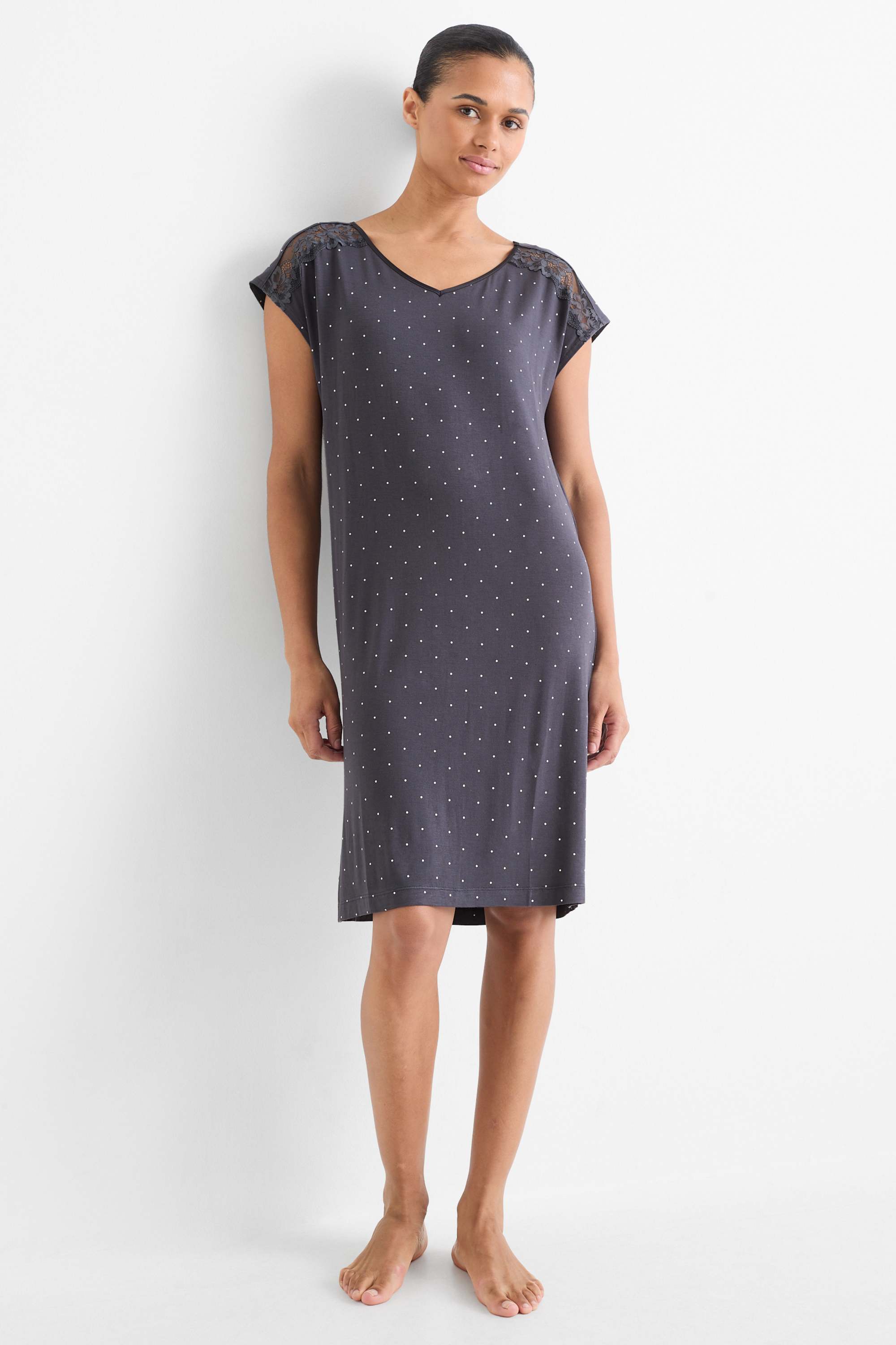 Viscose nightdress - polka dot dark blue
