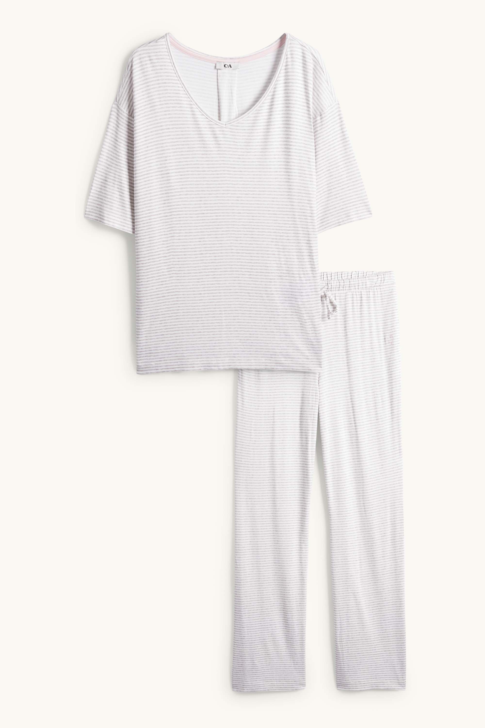 Viscose pyjamas - striped light gray