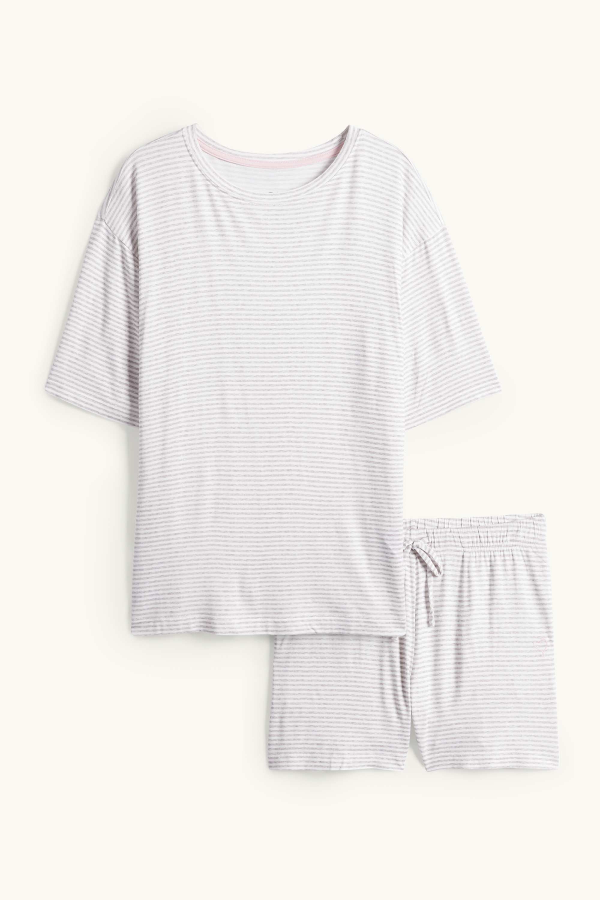 Short viscose pyjamas - striped light gray