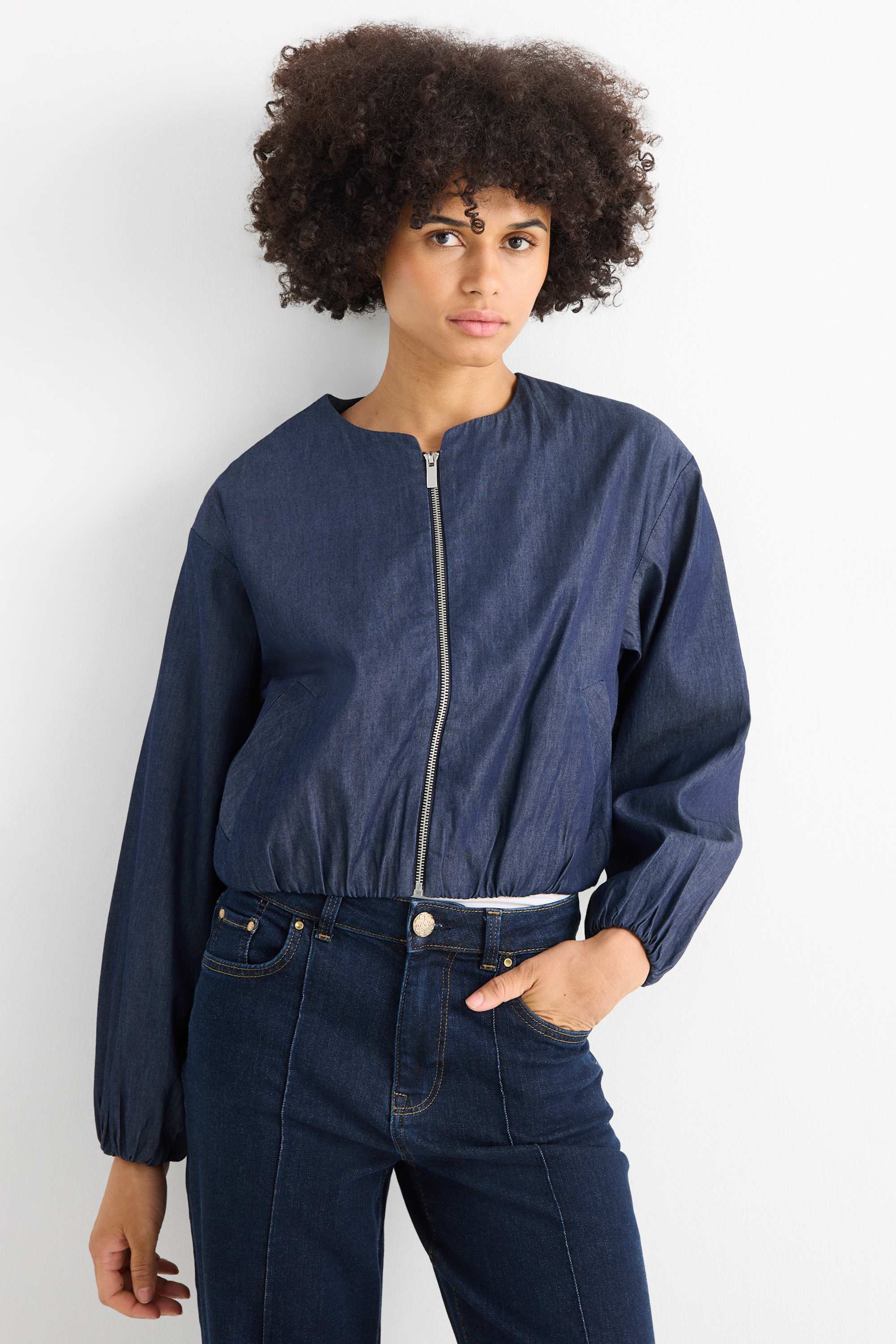 Denim bomber jacket dark blue