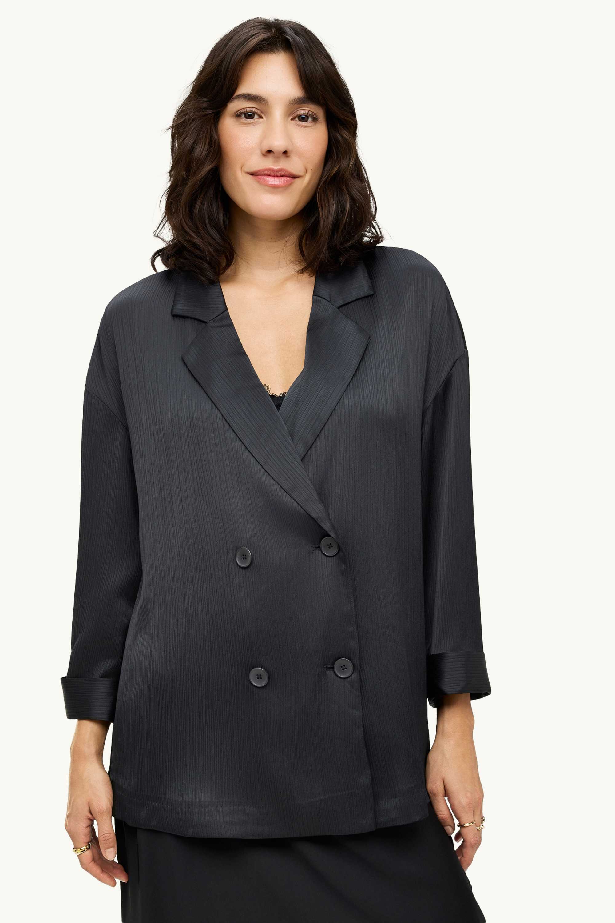 Blazer - regular fit - ribbed black