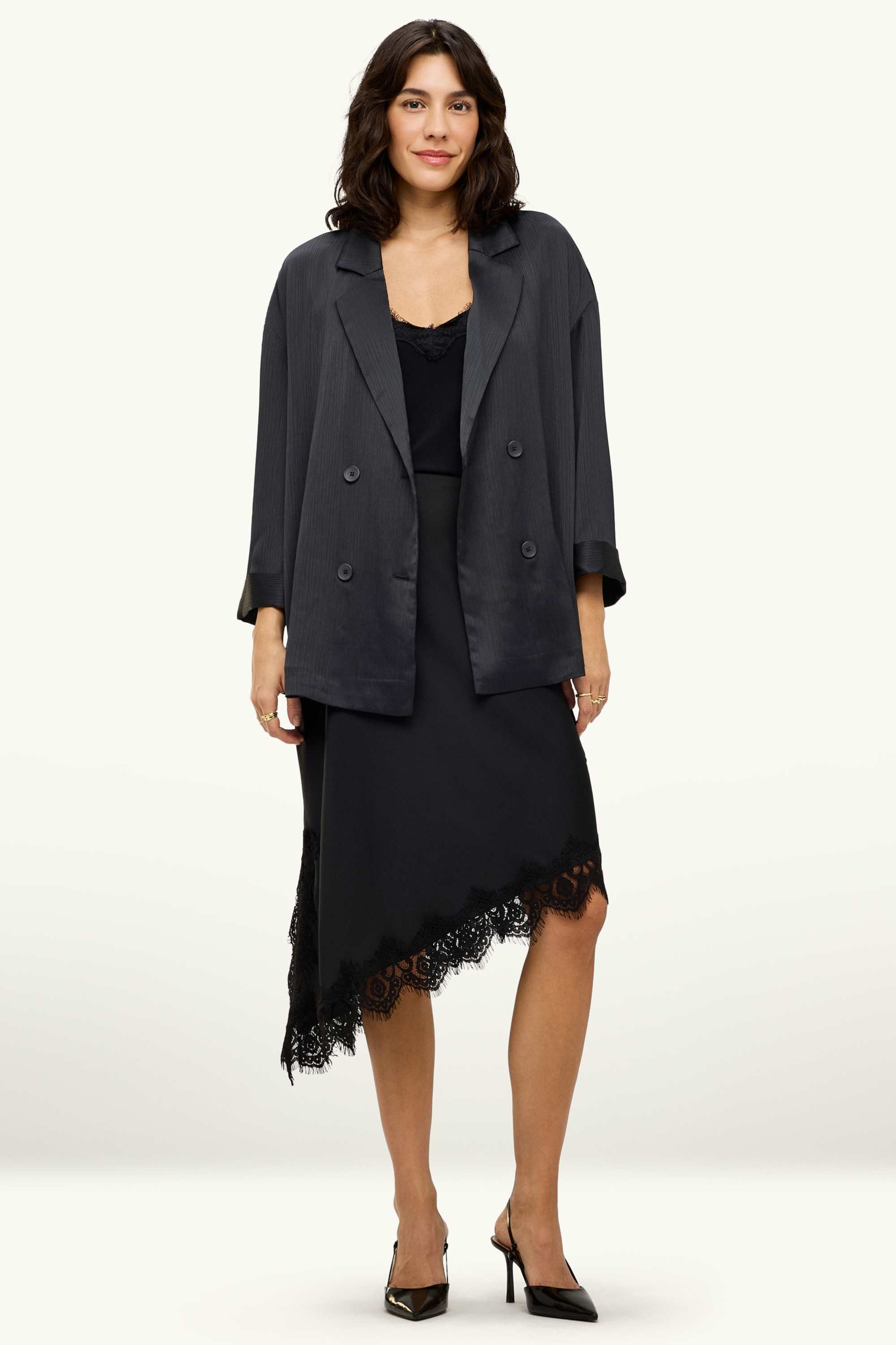 Blazer - regular fit - ribbed black