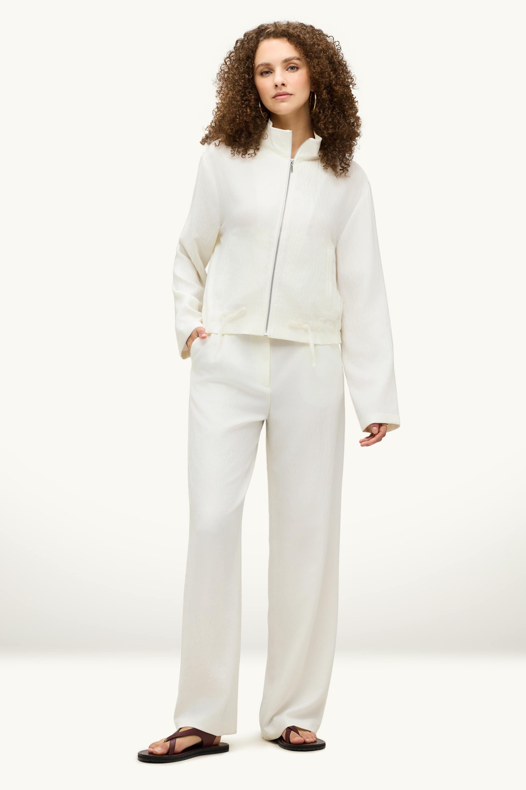 Business trousers - high-rise waist - regular fit cremewhite