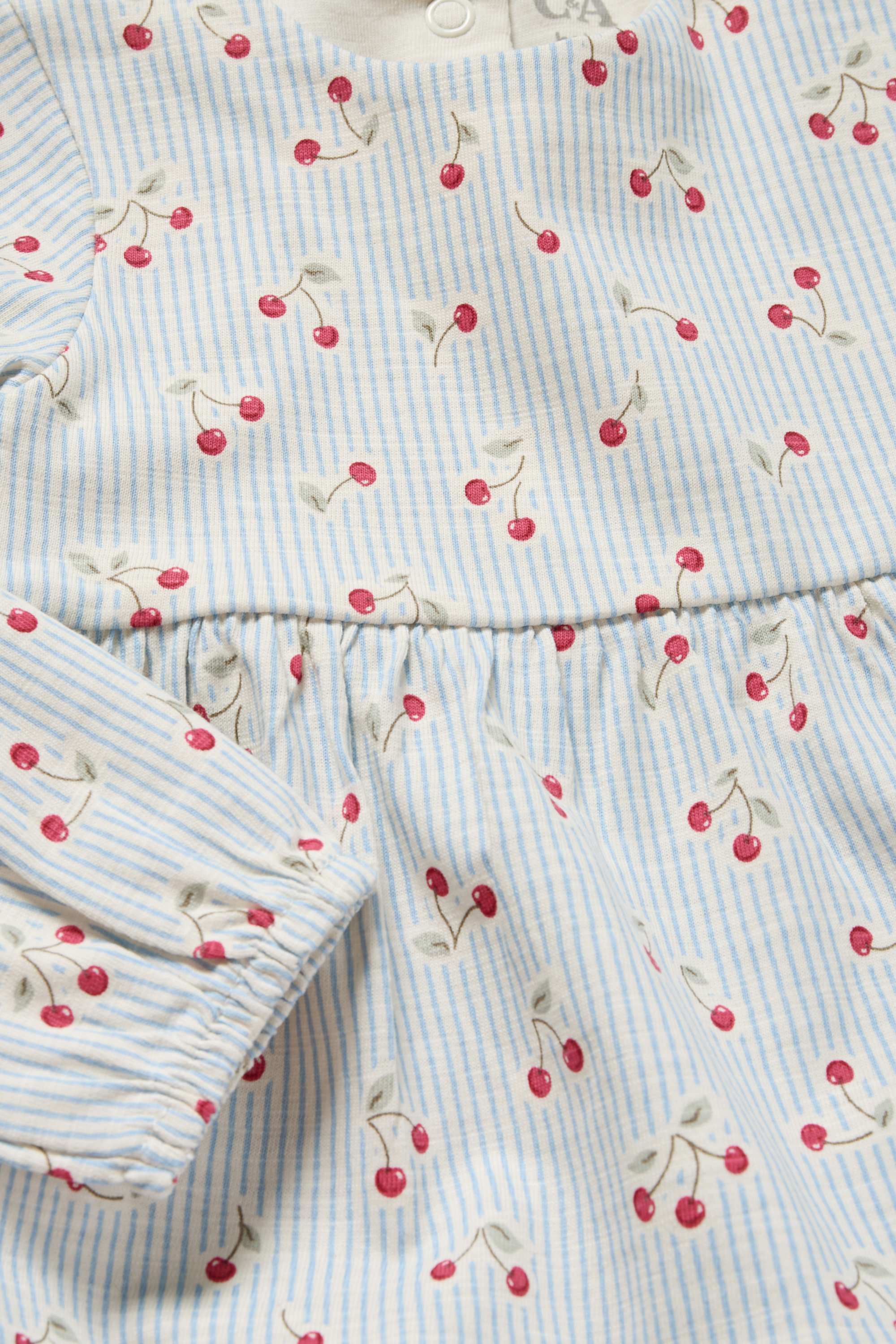 Cherry - baby dress - striped light blue