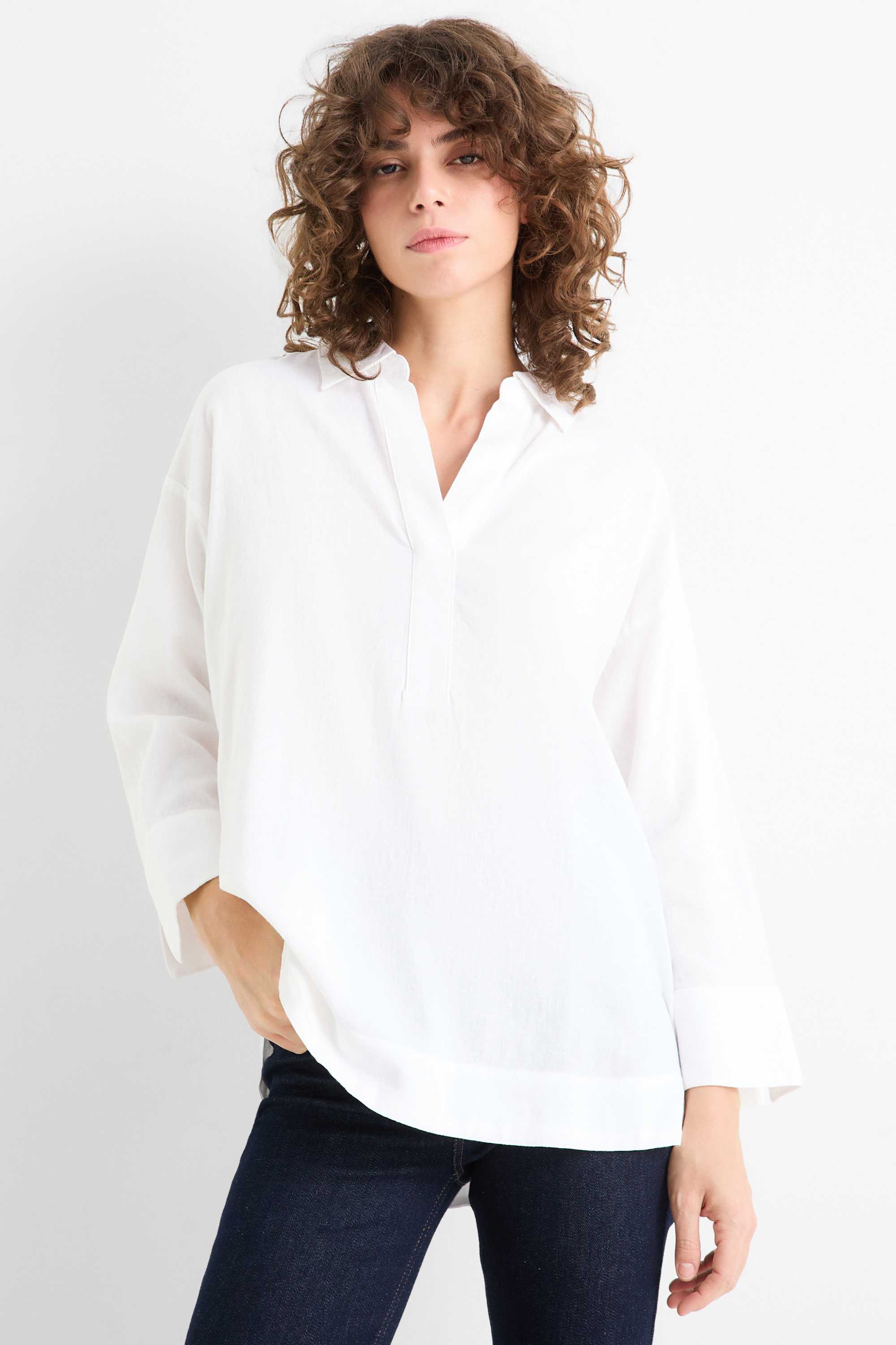 Blouse - linen blend white