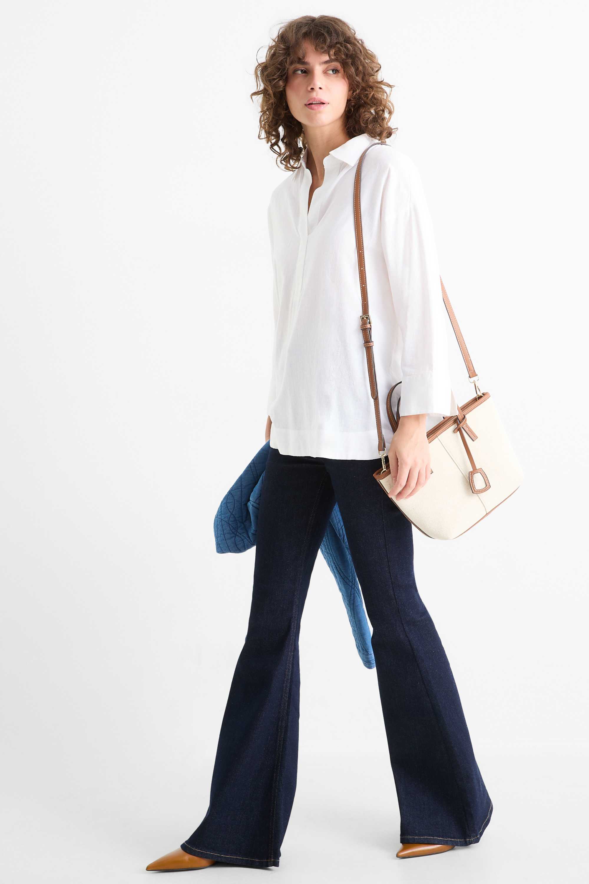 Blouse - linen blend white