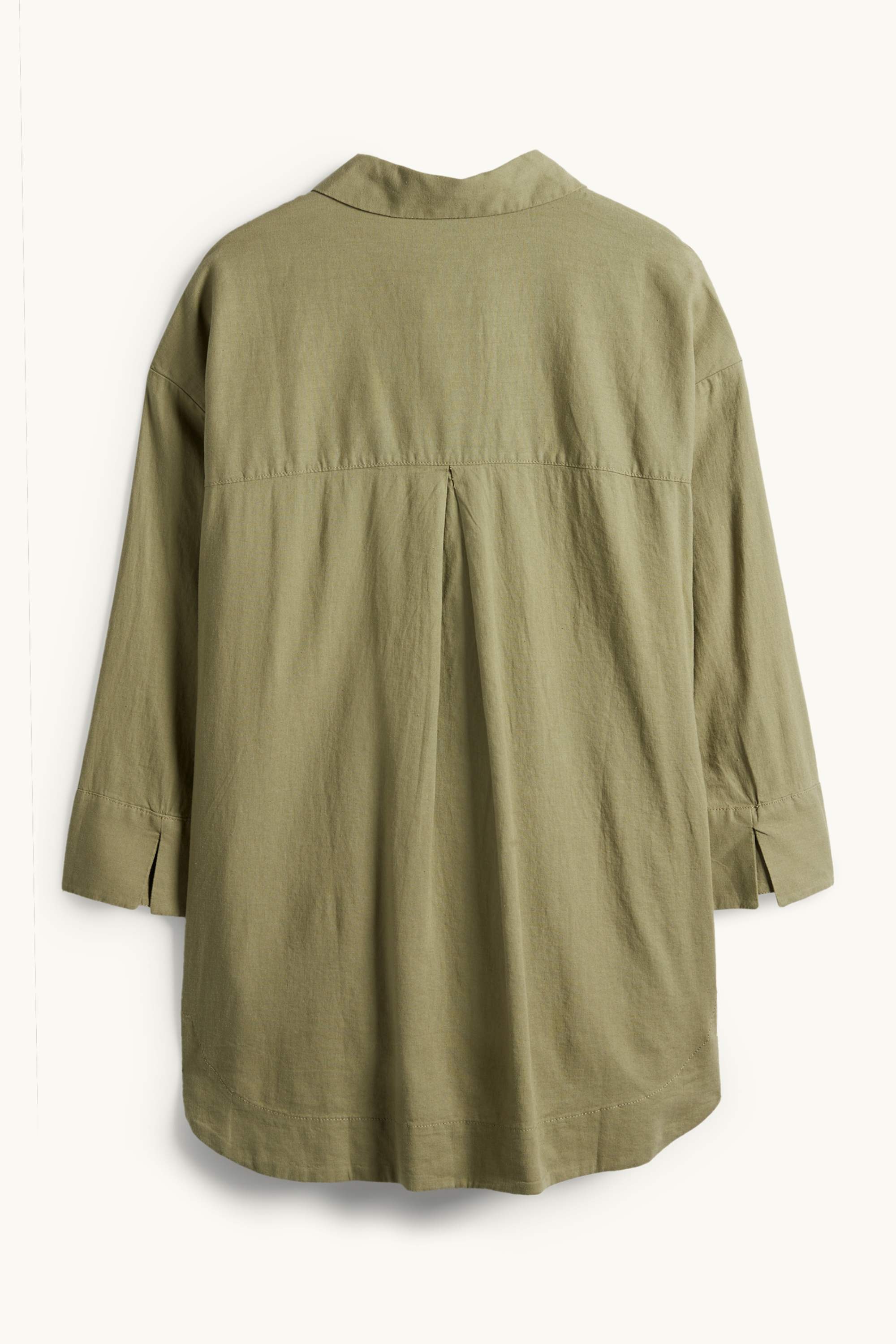 Blouse - linen blend khaki