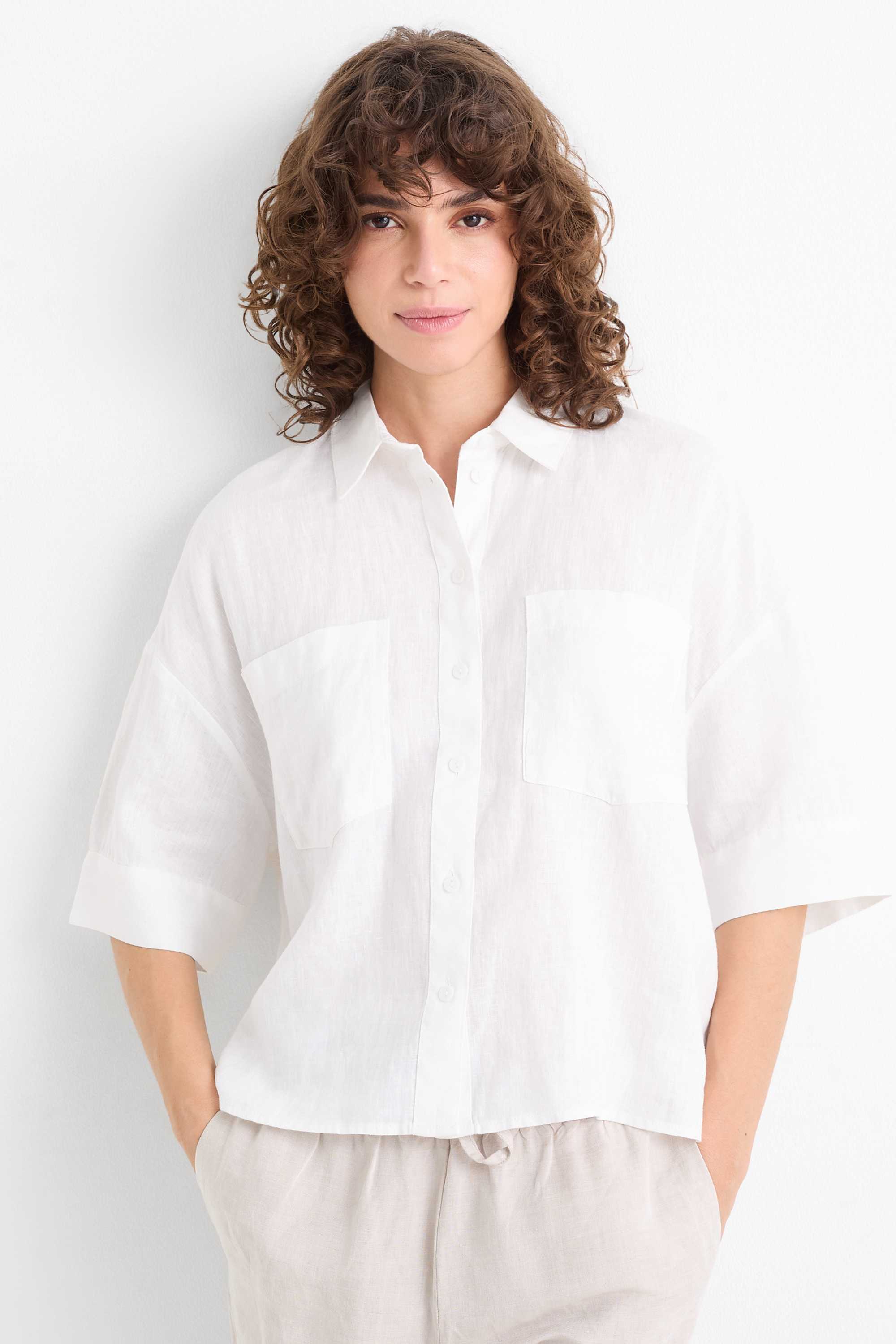 Linen shirt blouse white