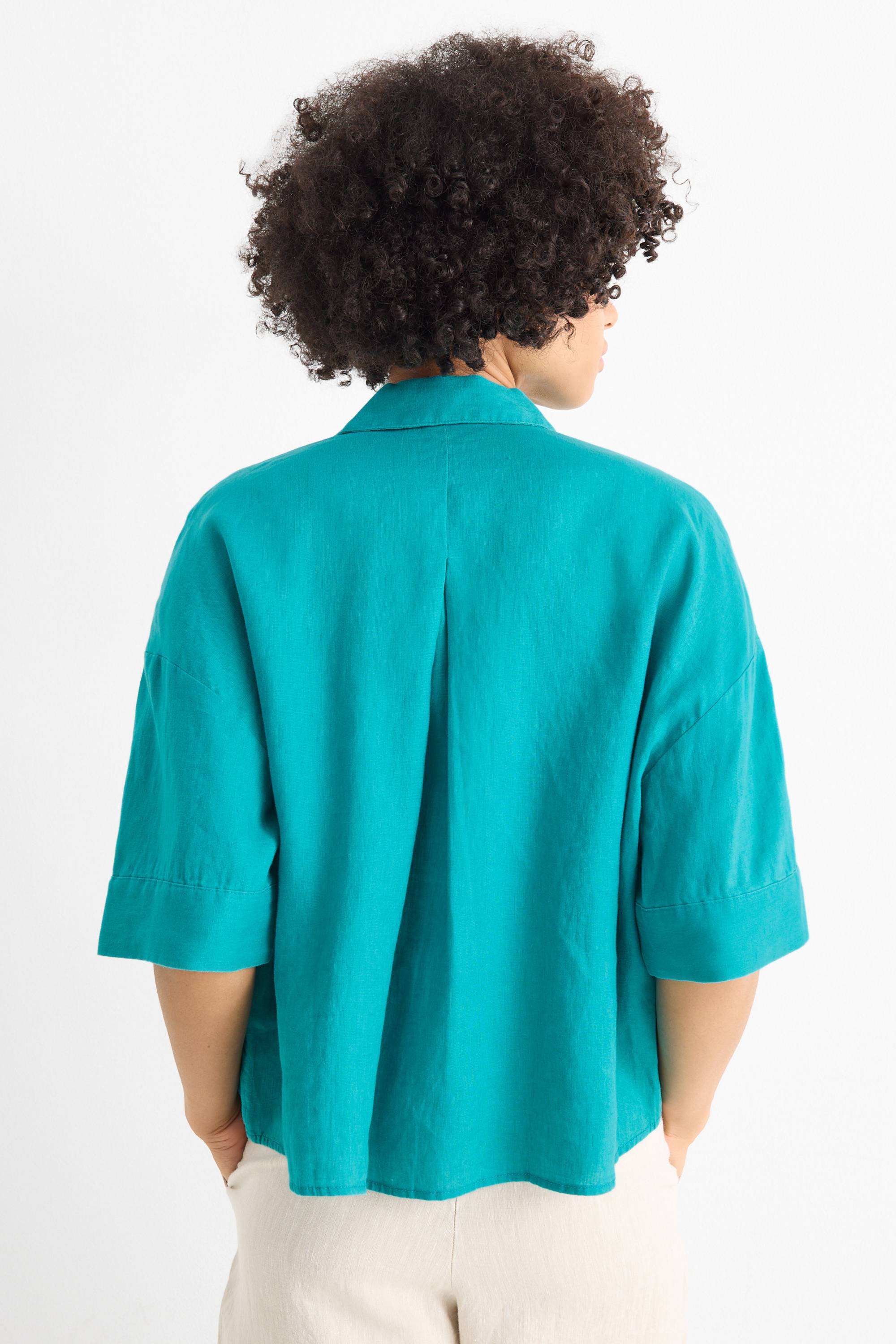 Linen shirt blouse dark turquoise