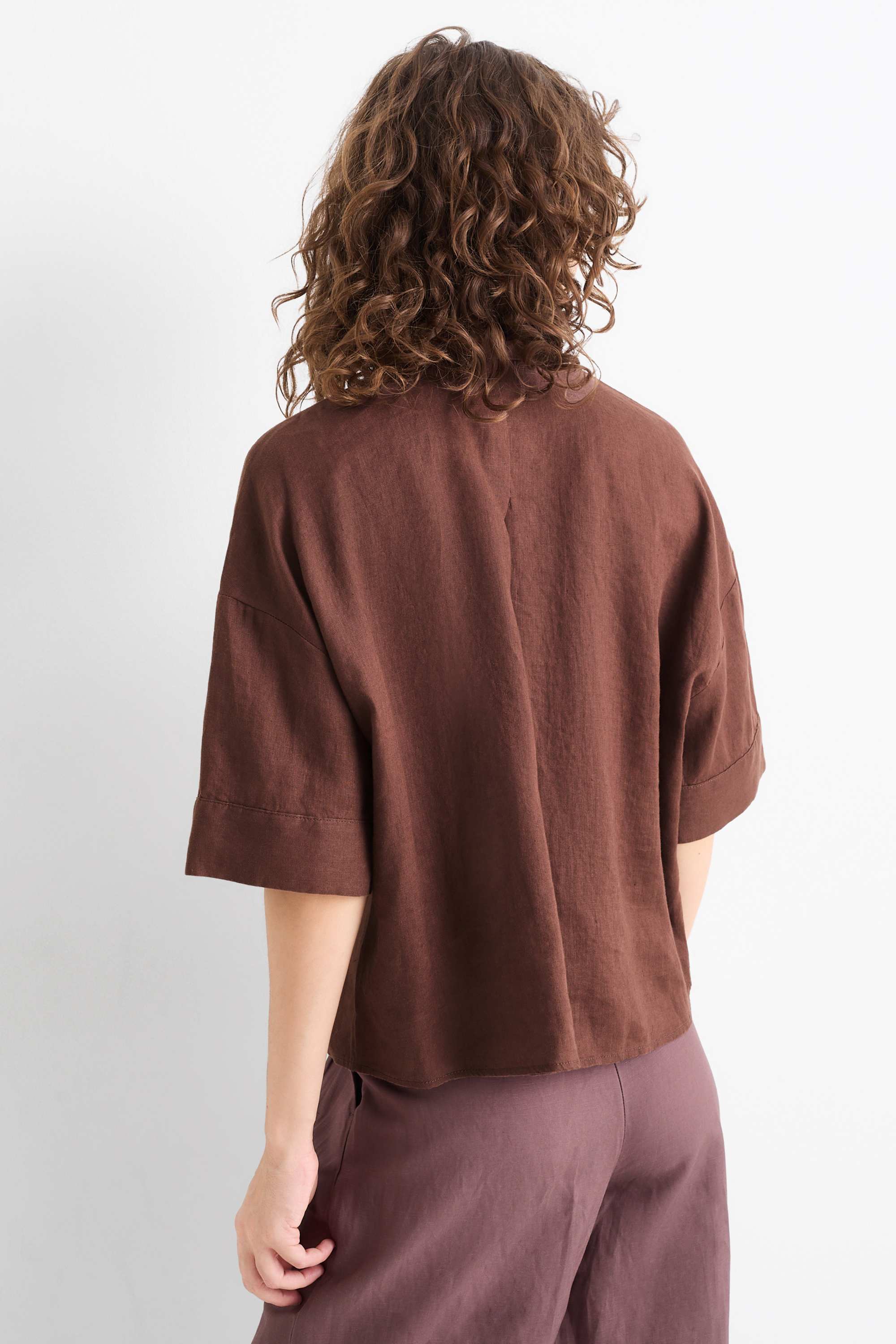 Linen shirt blouse brown