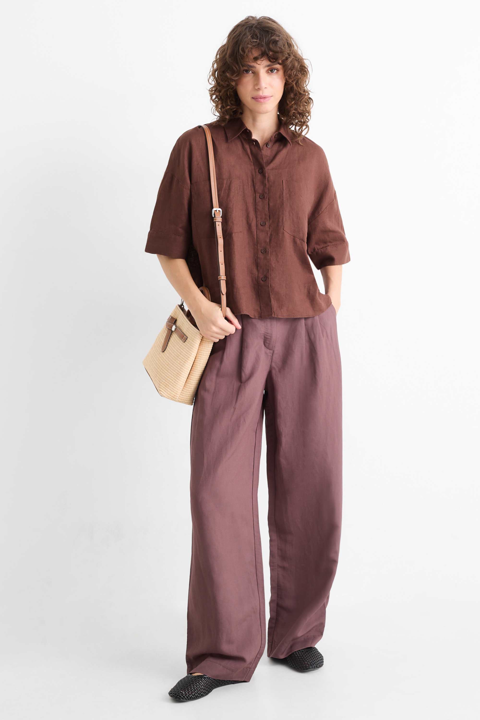 Linen shirt blouse brown