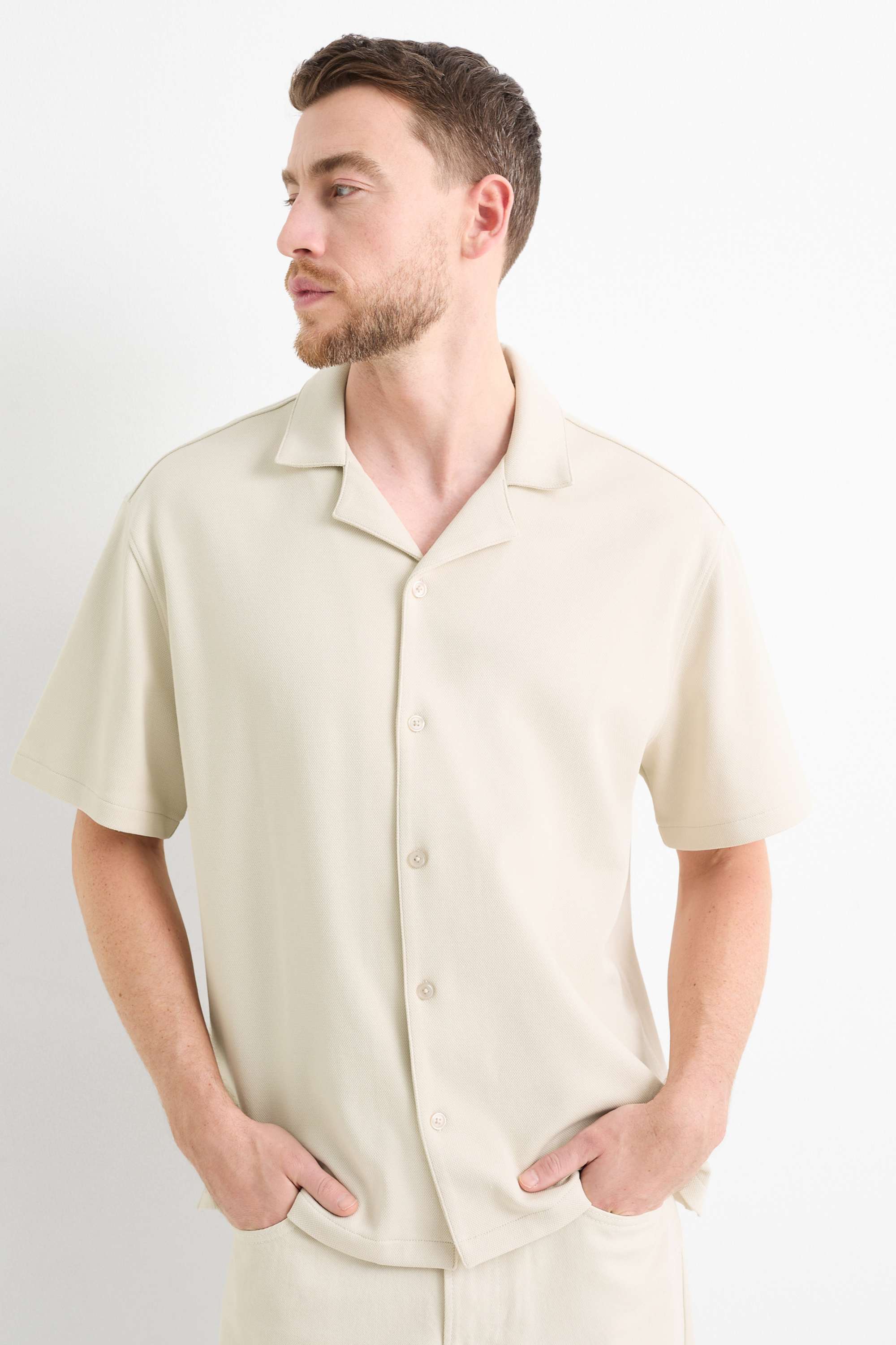 Shirt - regular fit - lapel collar cremewhite