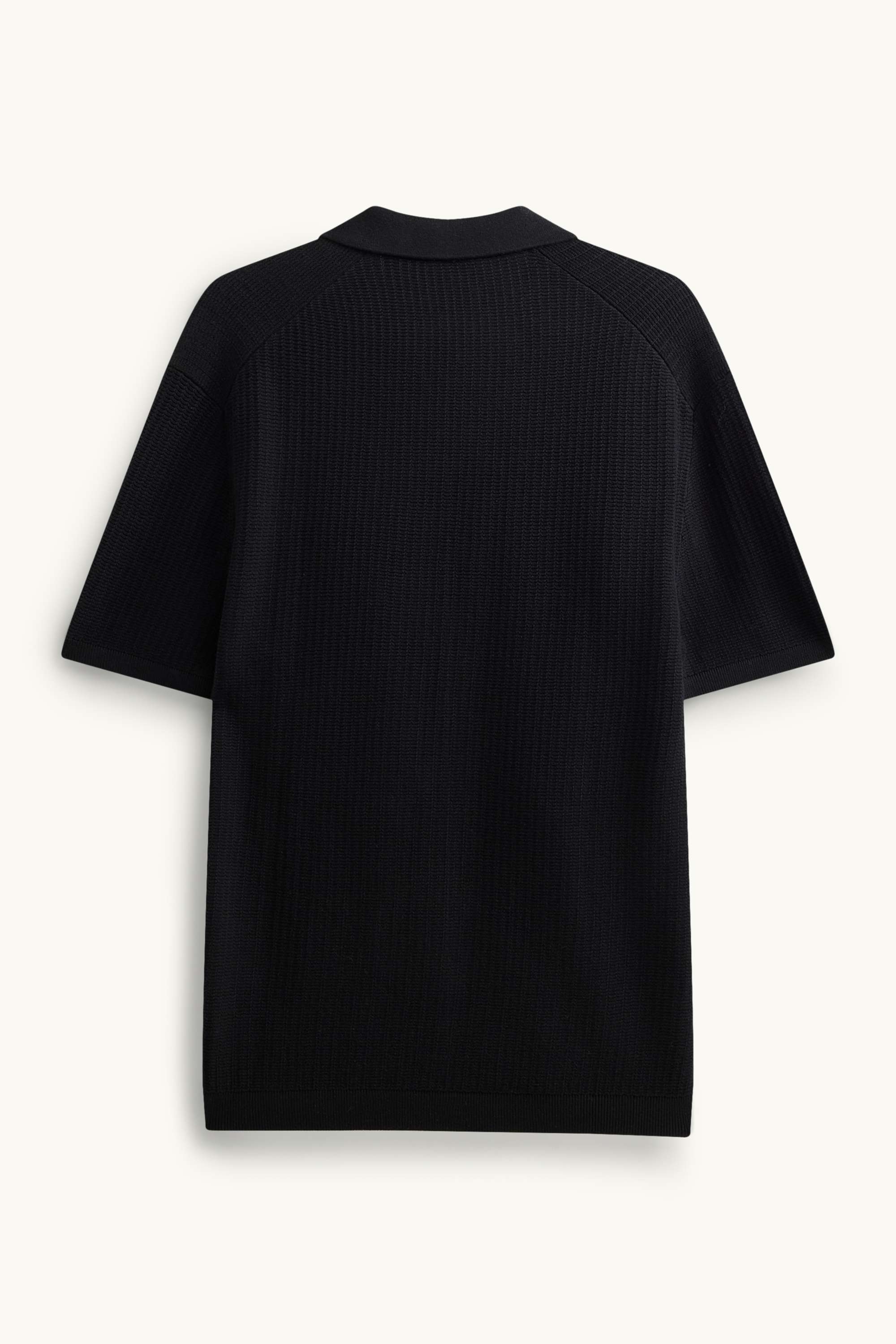 Knitted polo shirt - relaxed fit - textured black