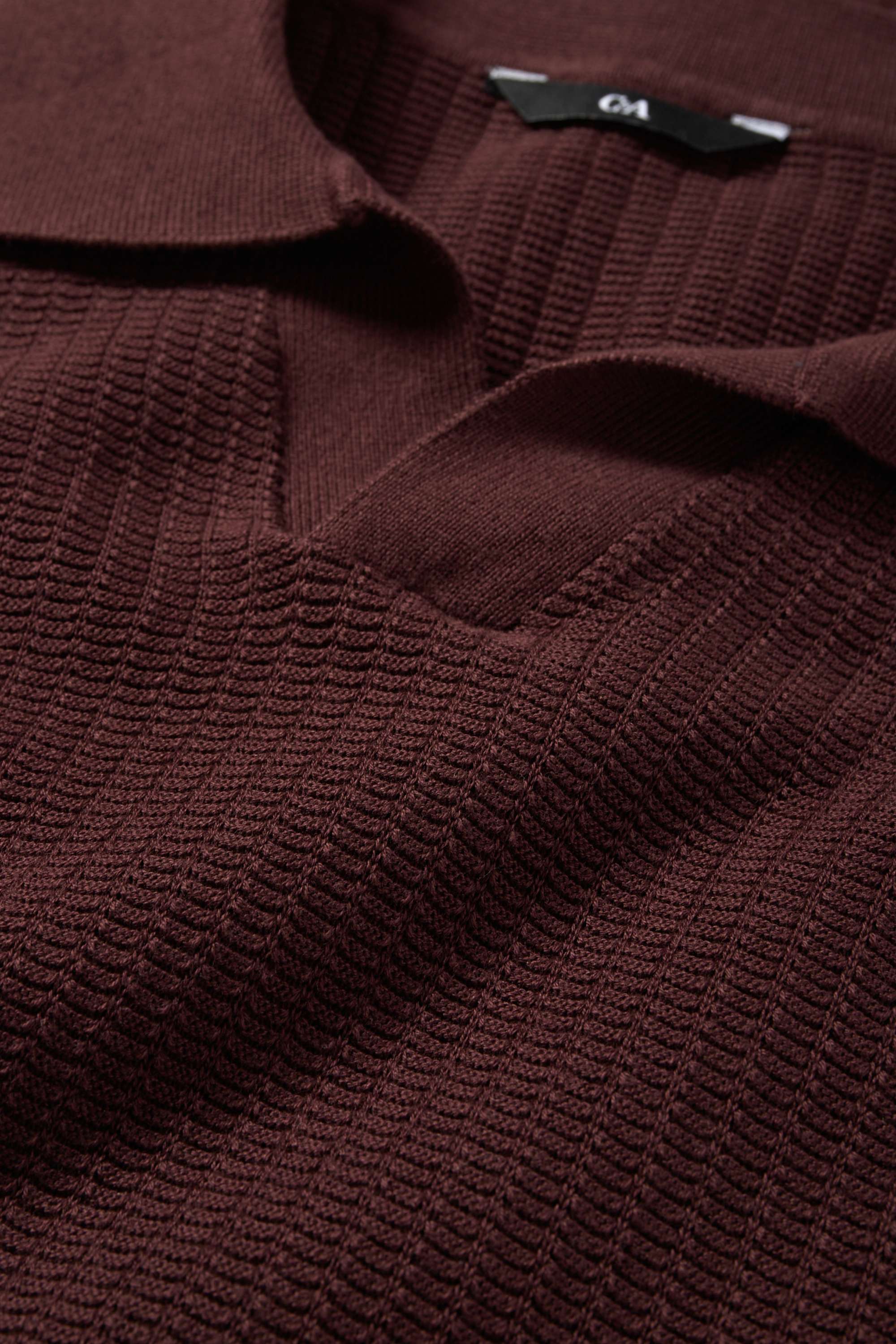 Knitted polo shirt - relaxed fit - textured bordeaux