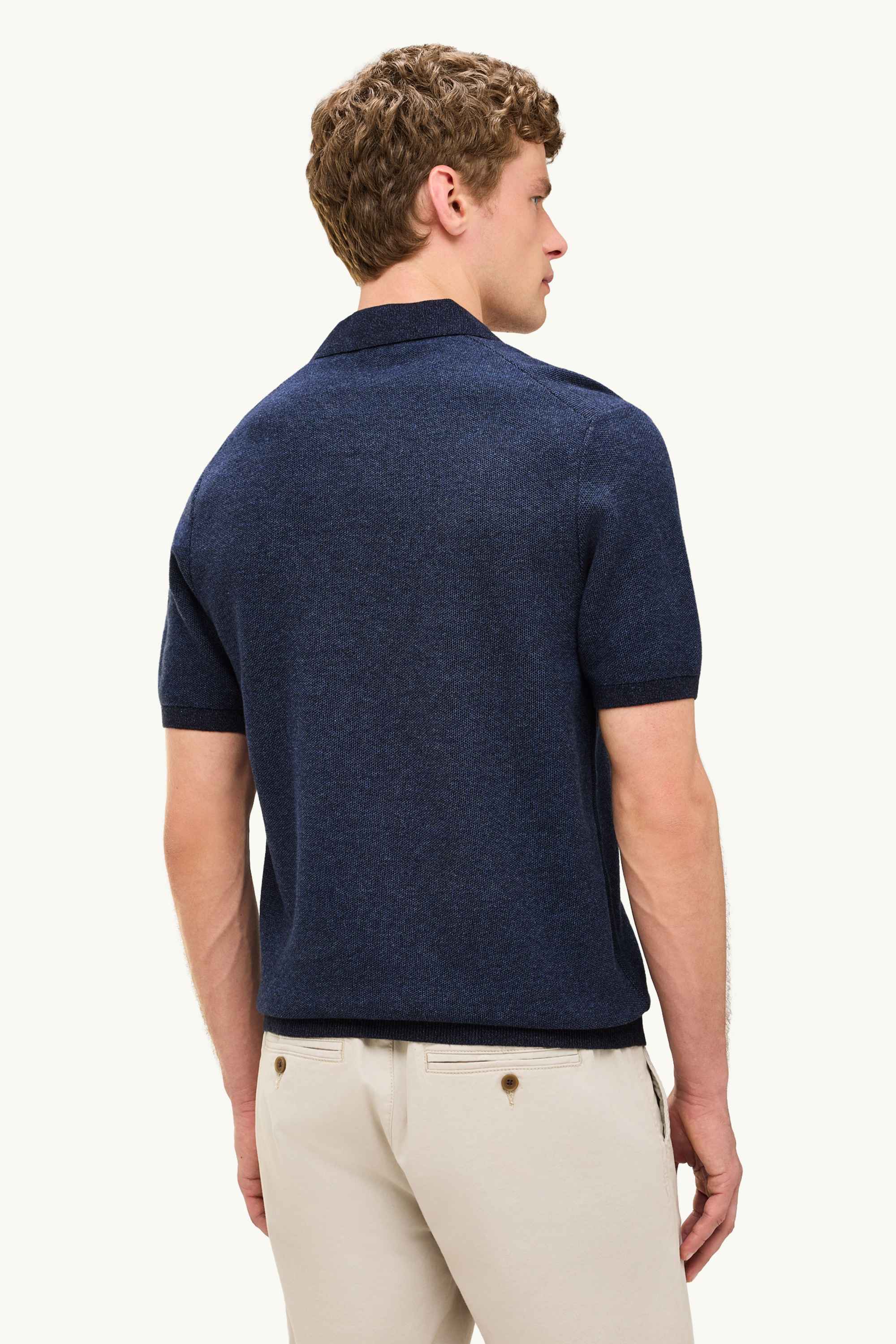 Knitted polo shirt - regular fit - textured dark blue