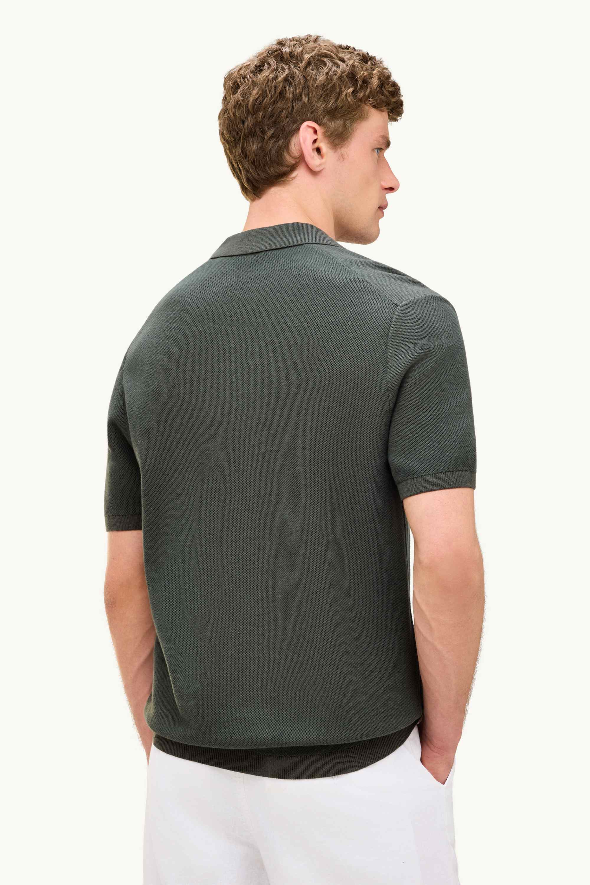 Knitted polo shirt - regular fit - textured dark green