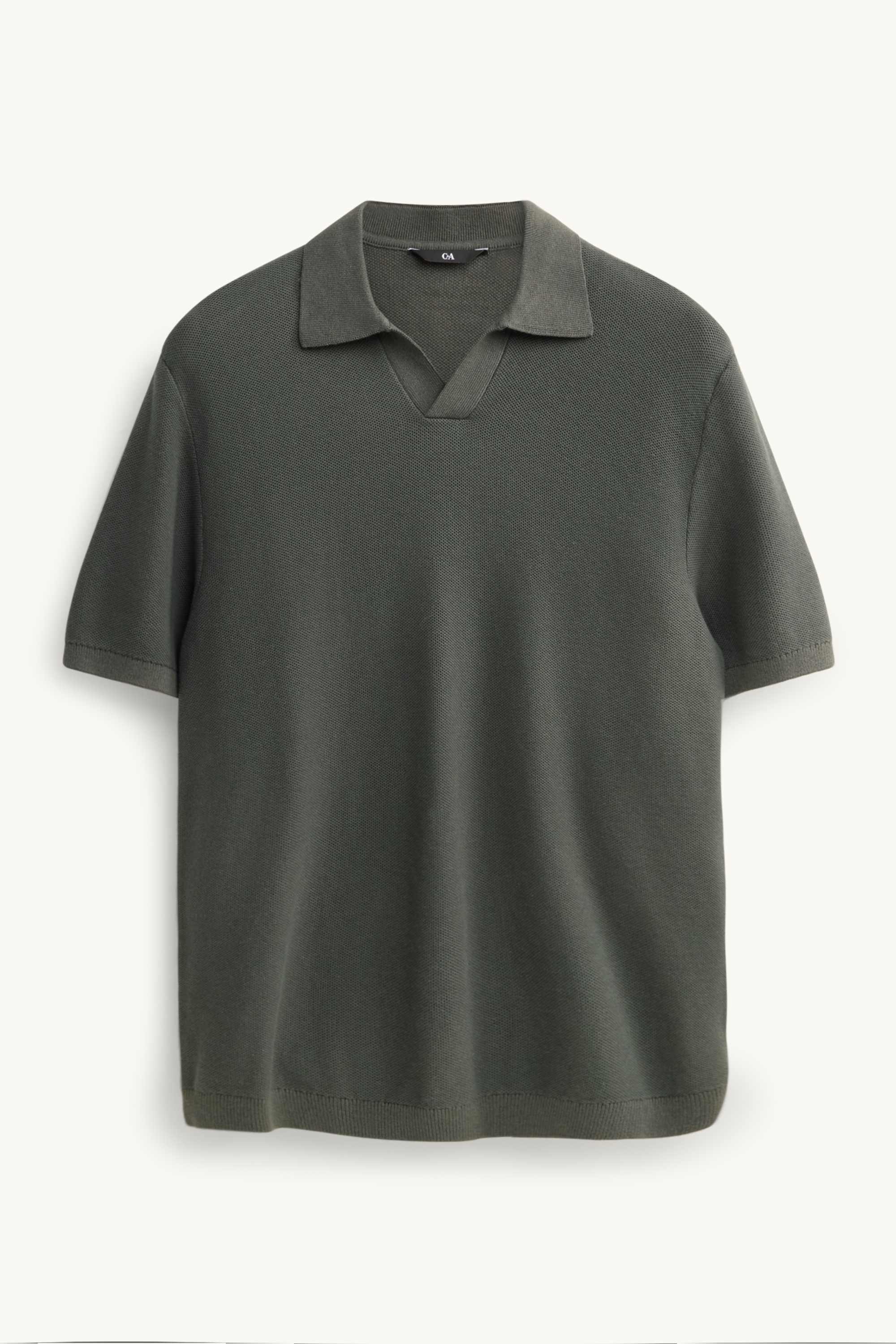 Knitted polo shirt - regular fit - textured dark green