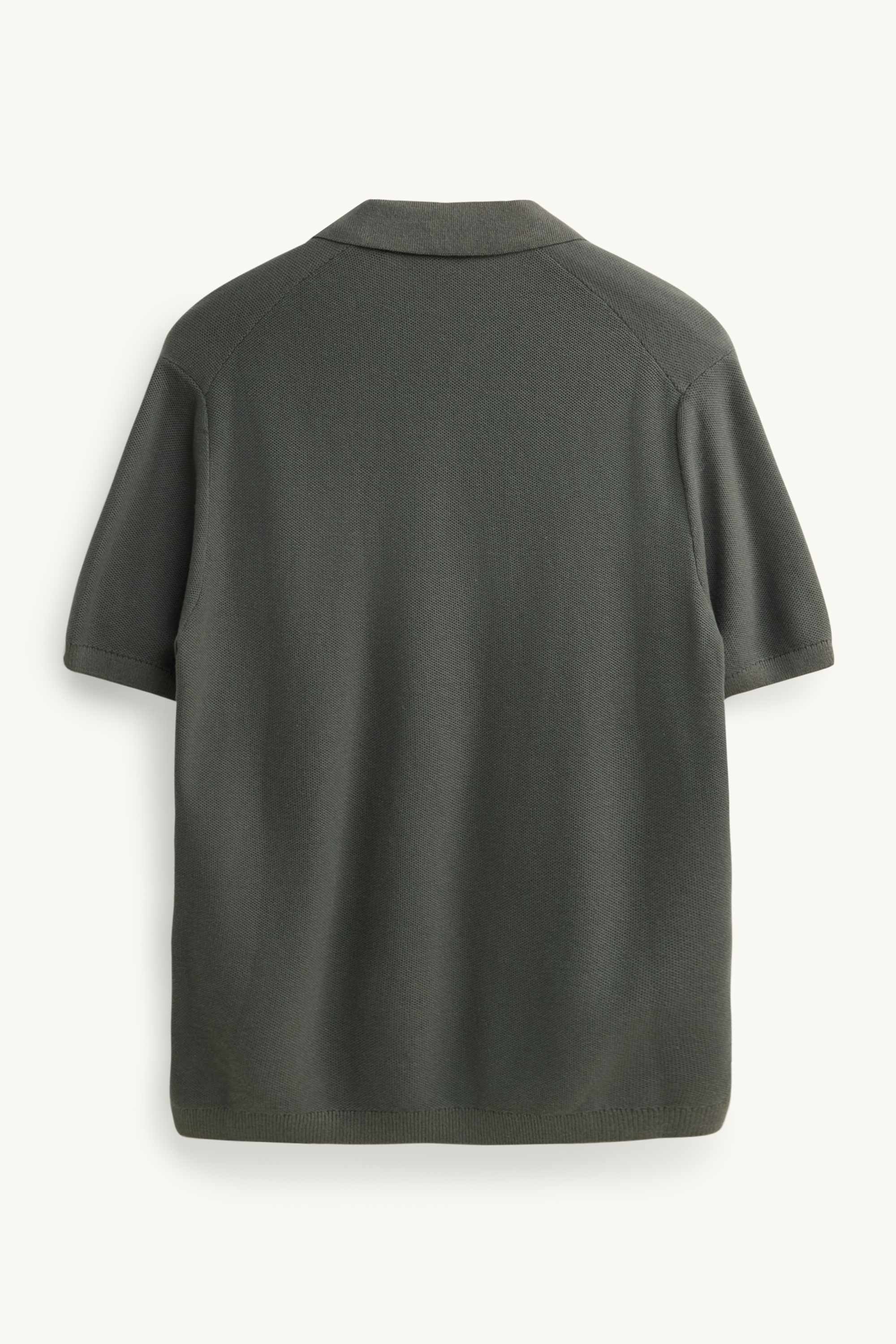 Knitted polo shirt - regular fit - textured dark green