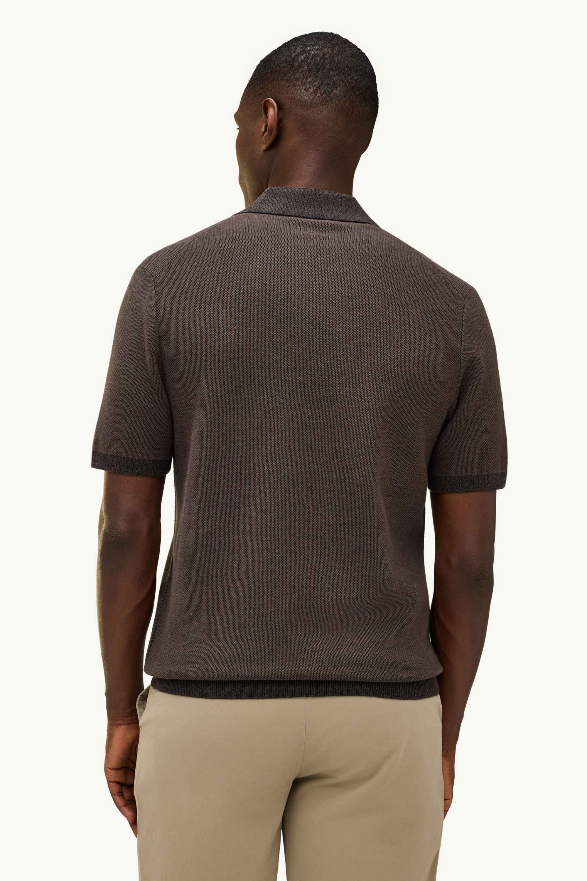 Knitted polo shirt - regular fit - textured brown