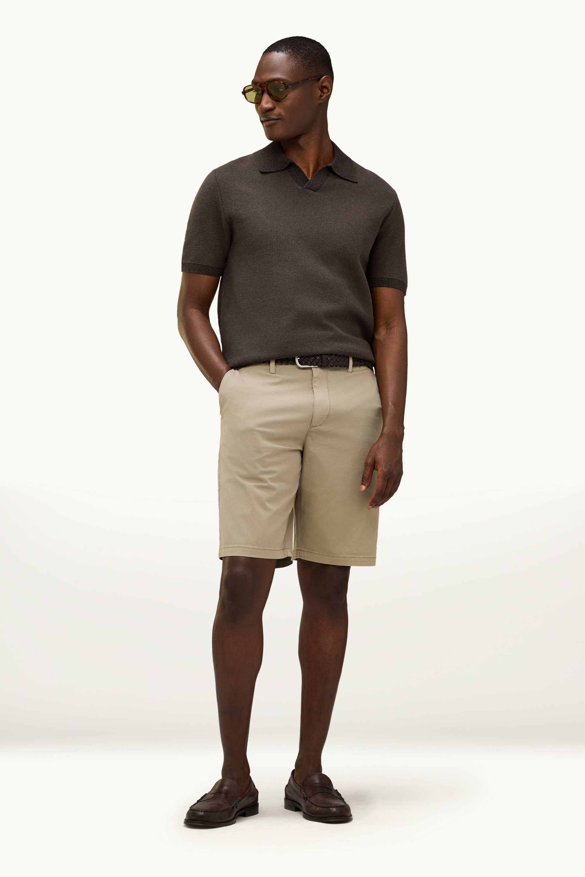 Knitted polo shirt - regular fit - textured brown