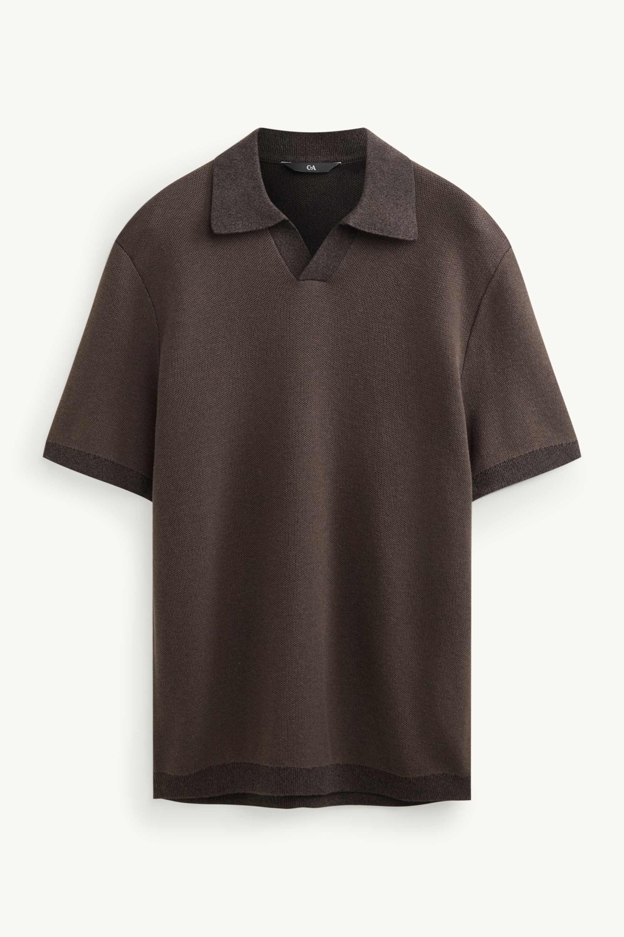 Knitted polo shirt - regular fit - textured brown