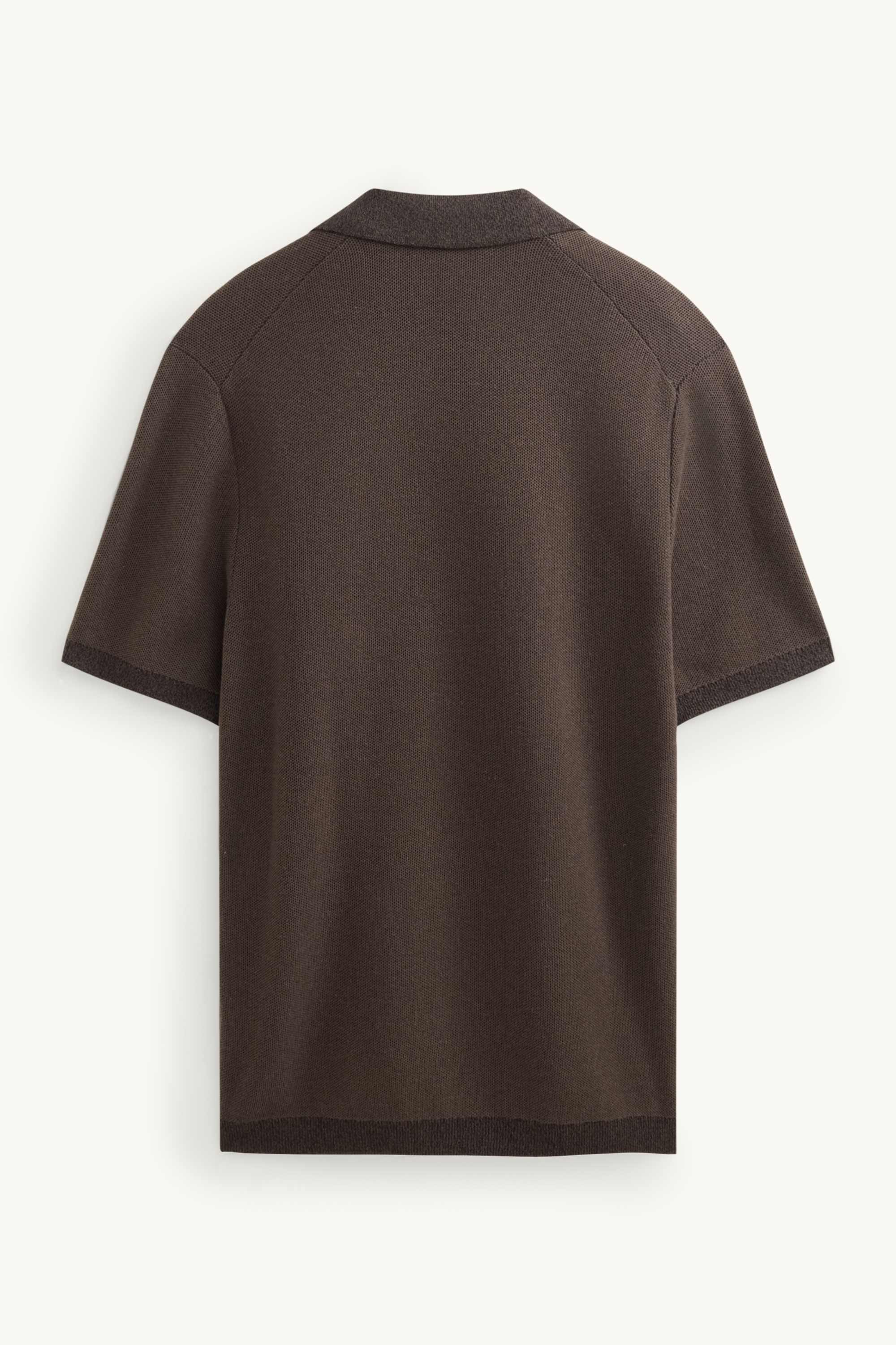 Knitted polo shirt - regular fit - textured brown