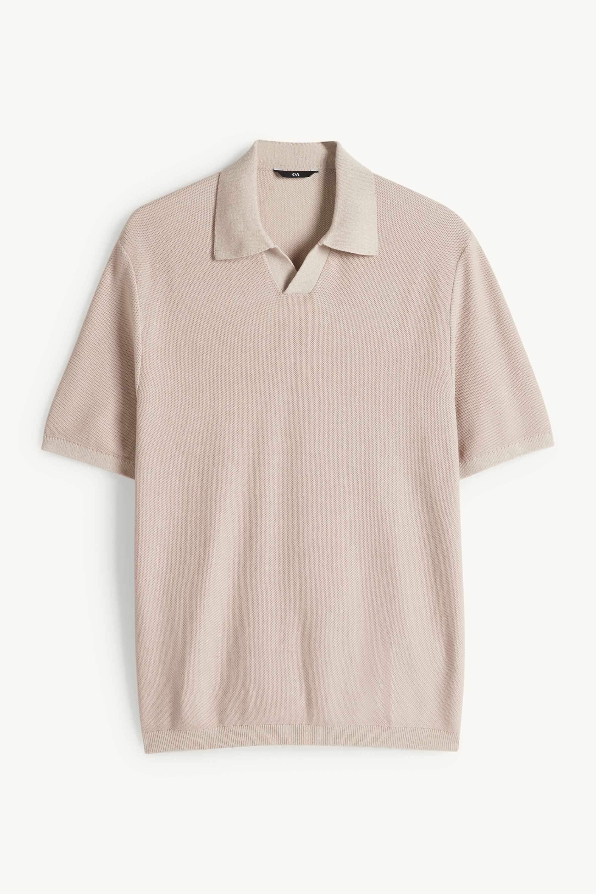 Knitted polo shirt - regular fit - textured light beige