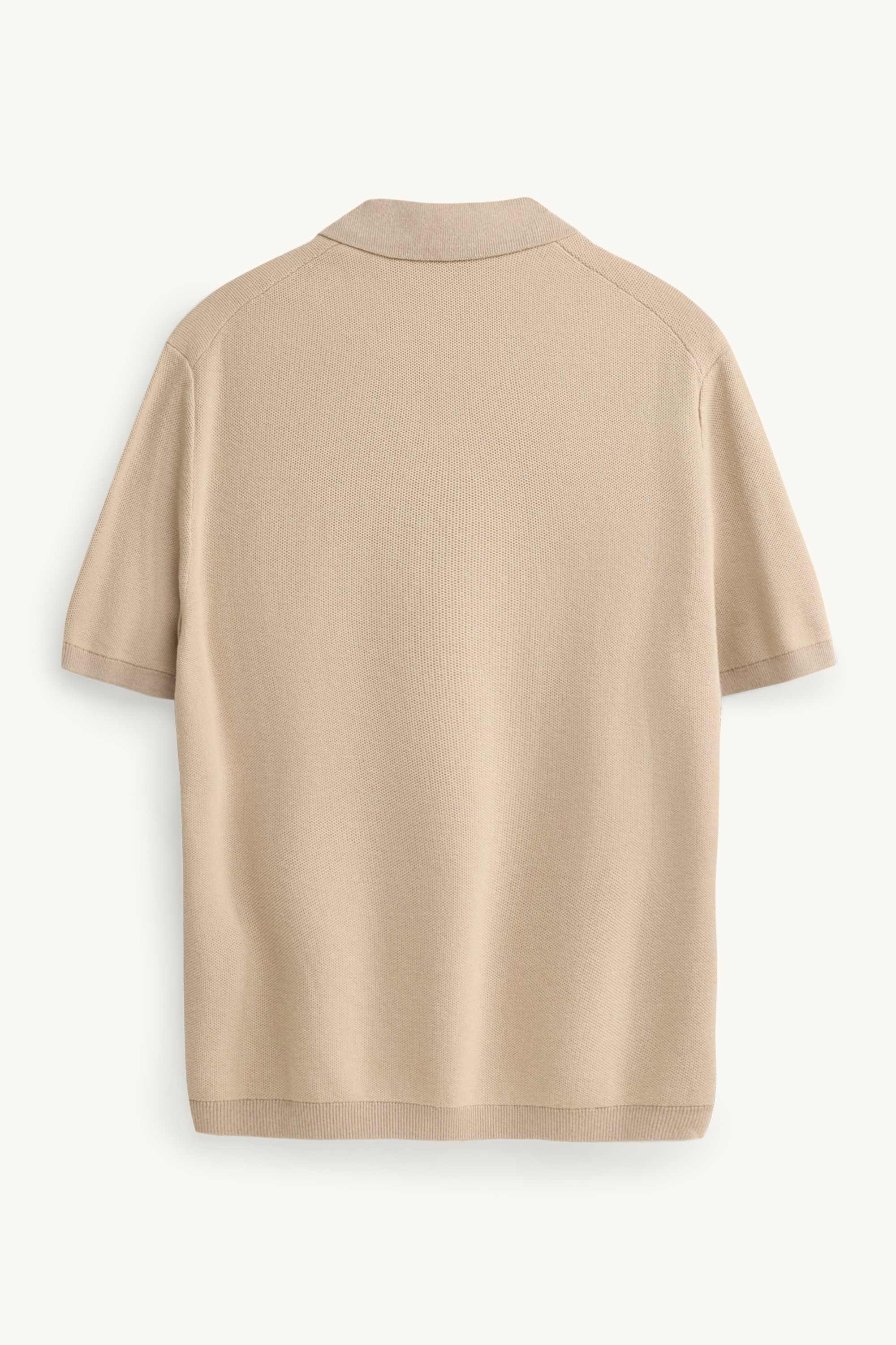 Knitted polo shirt - regular fit - textured beige