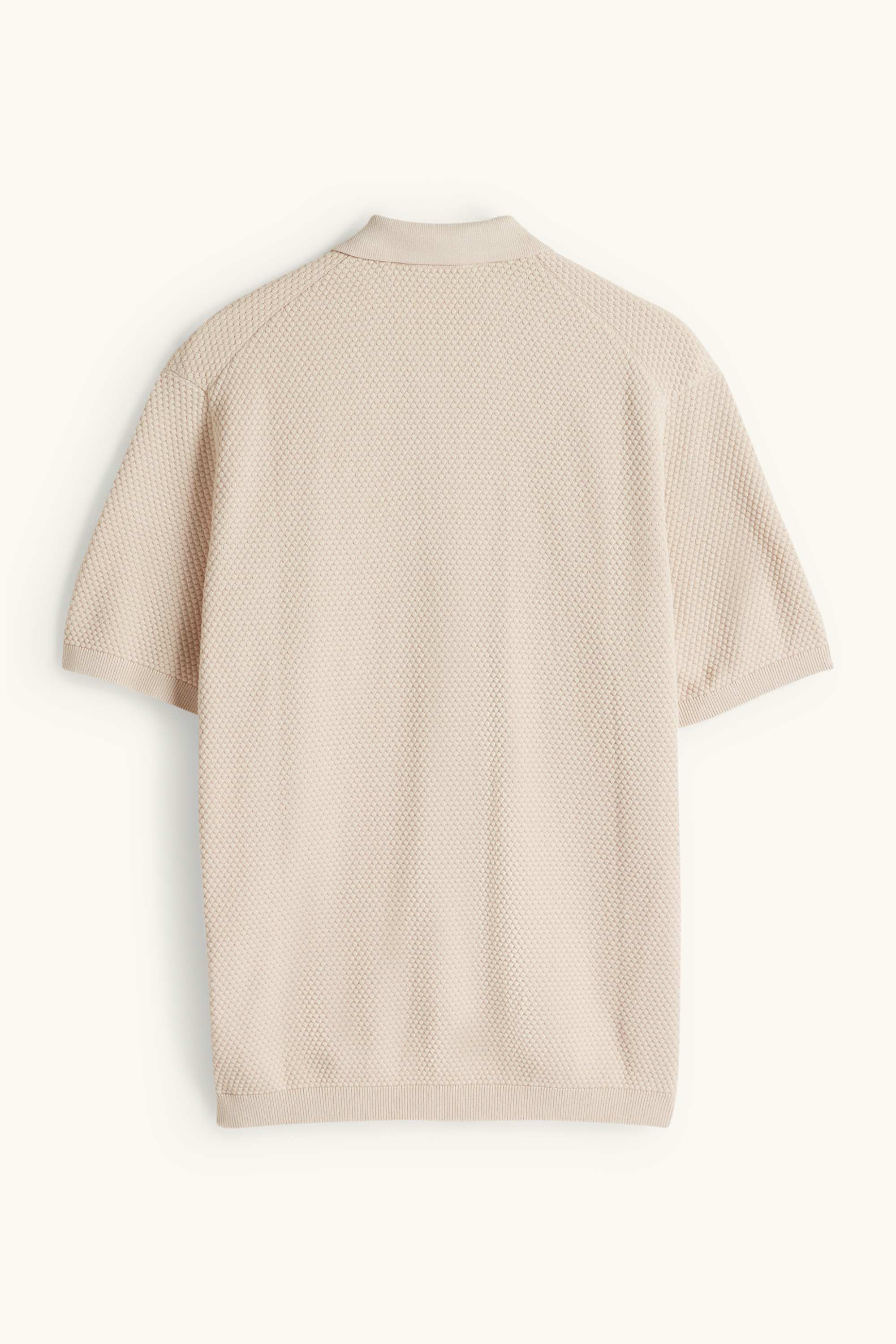 Knitted polo shirt - regular fit - textured light beige