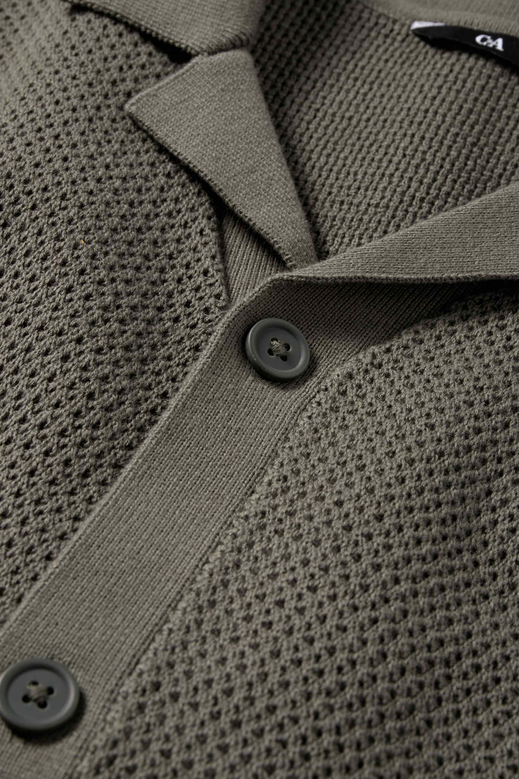 Knitted shirt - regular fit - lapel collar dark green