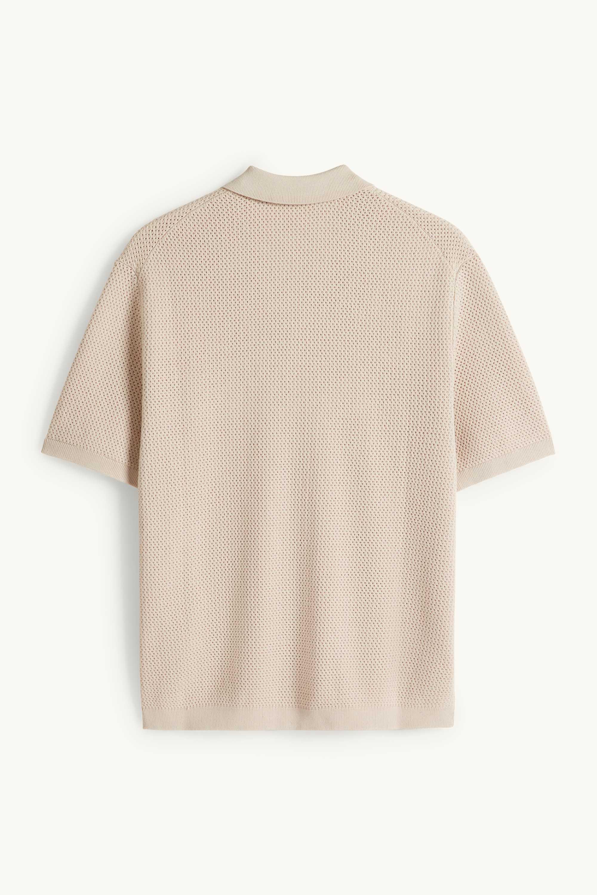 Knitted shirt - regular fit - lapel collar light beige
