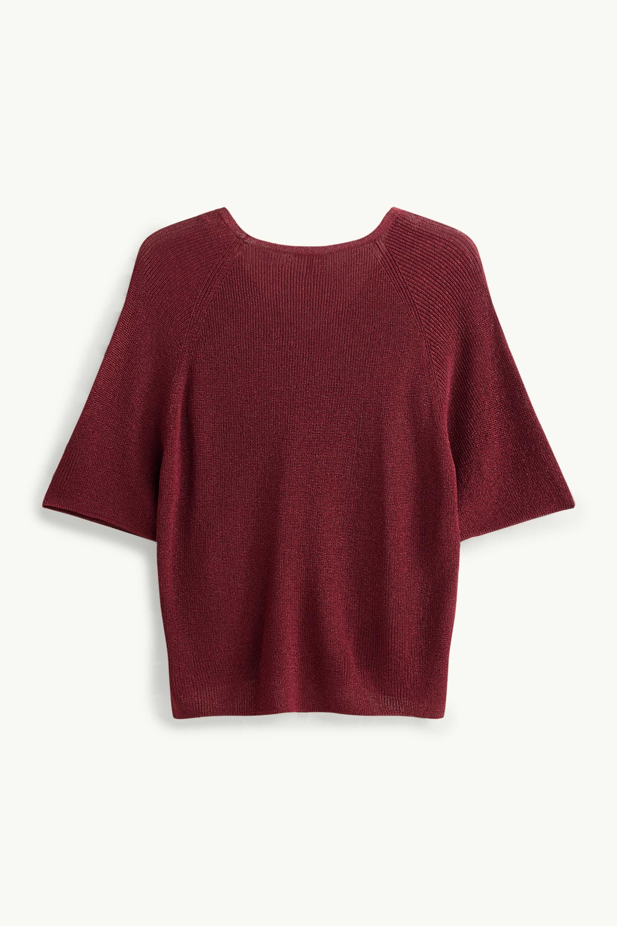 Knitted jumper - short sleeve - shiny dark red