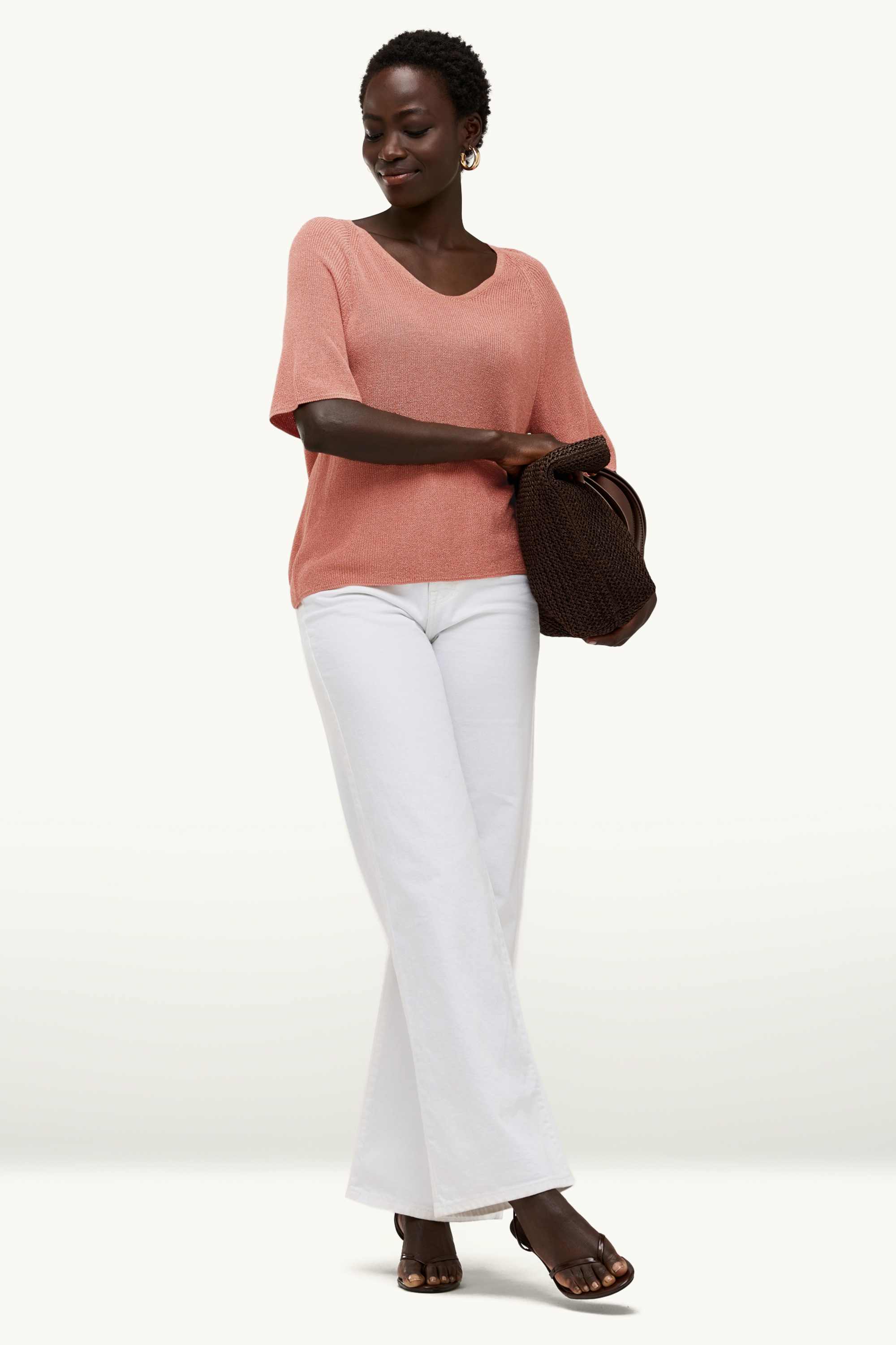 Knitted jumper - short sleeve - shiny rose
