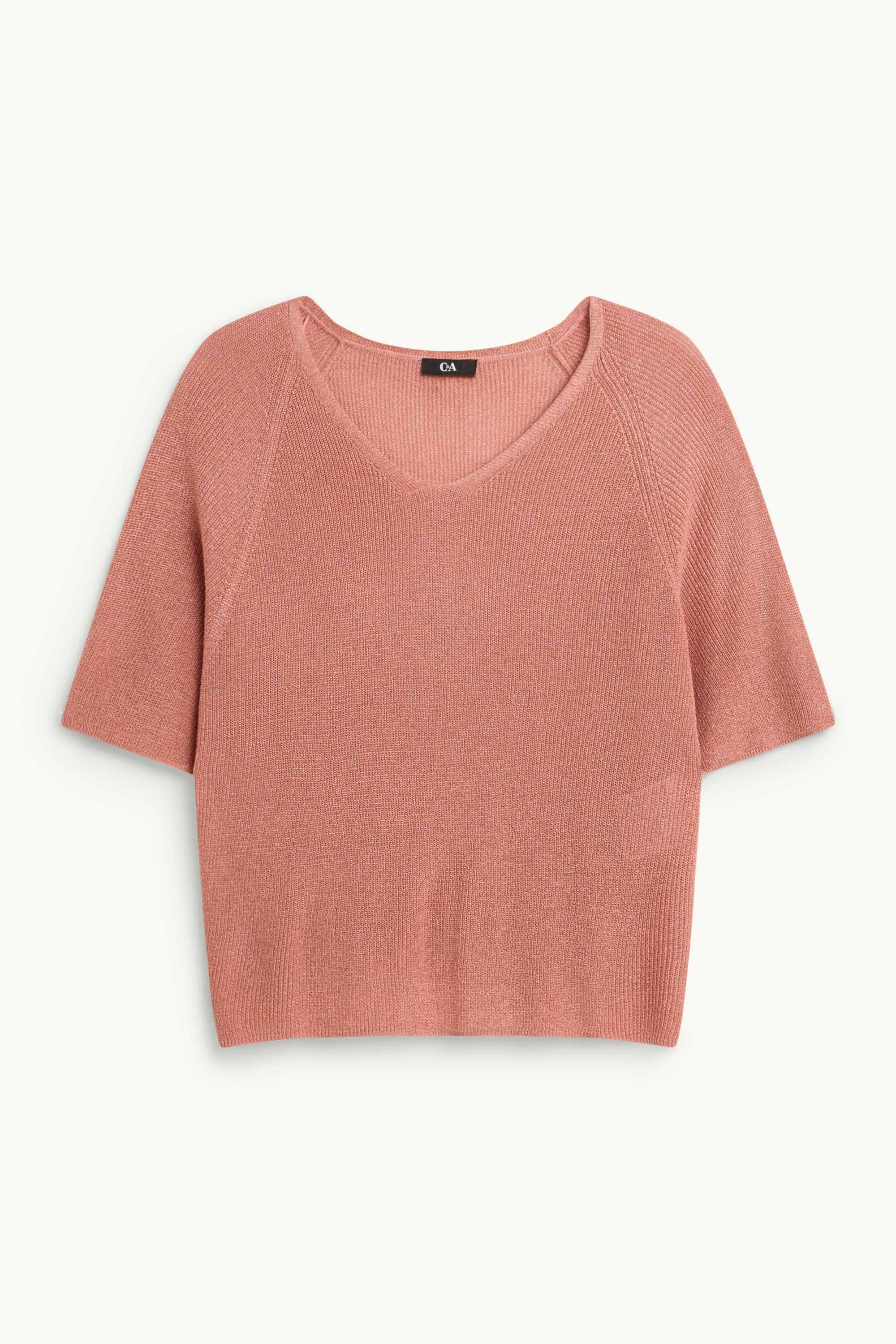 Knitted jumper - short sleeve - shiny rose