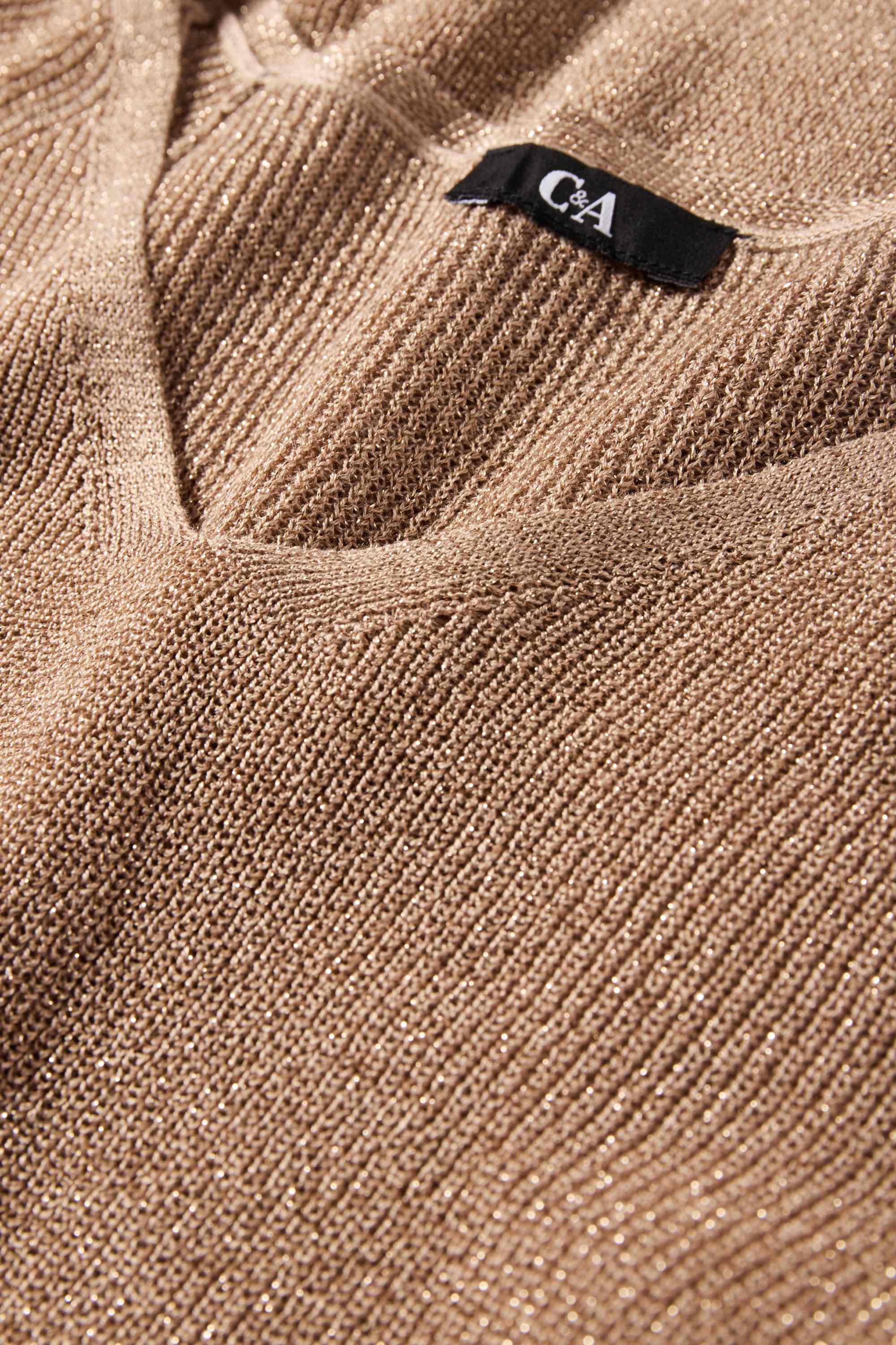 Knitted jumper - short sleeve - shiny light brown