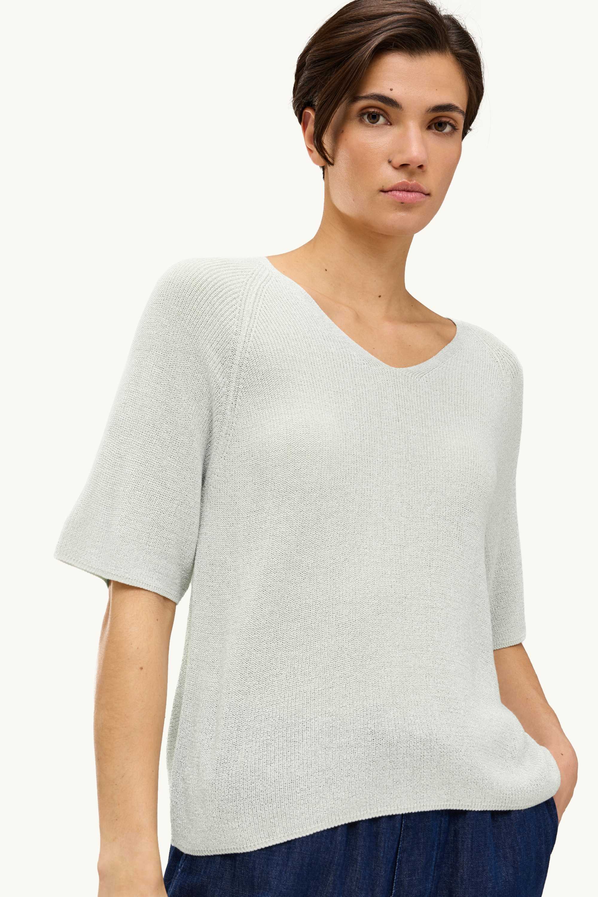 Knitted jumper - short sleeve - shiny white / silver