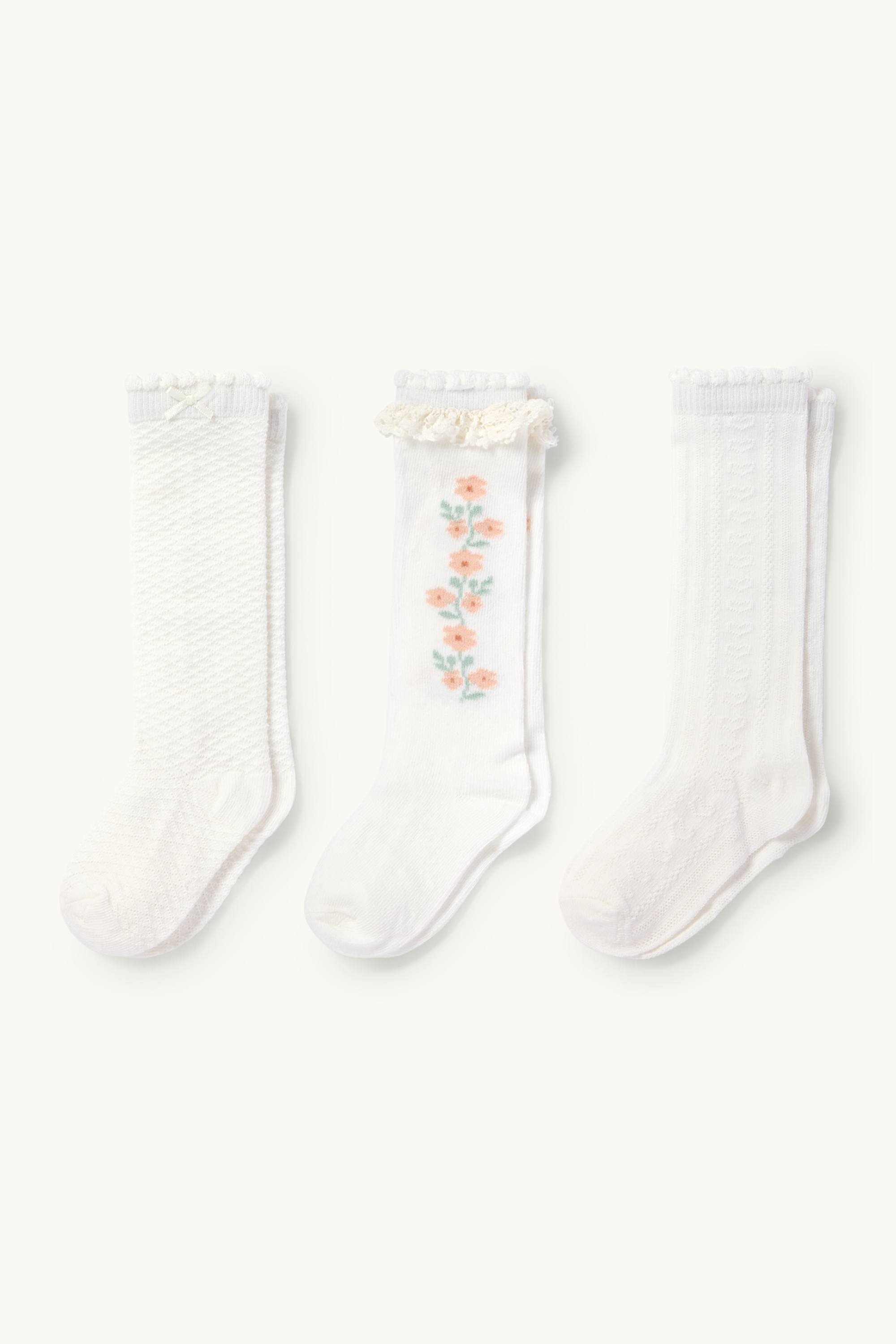 Multipack of 3 - floral - baby knee-high socks white