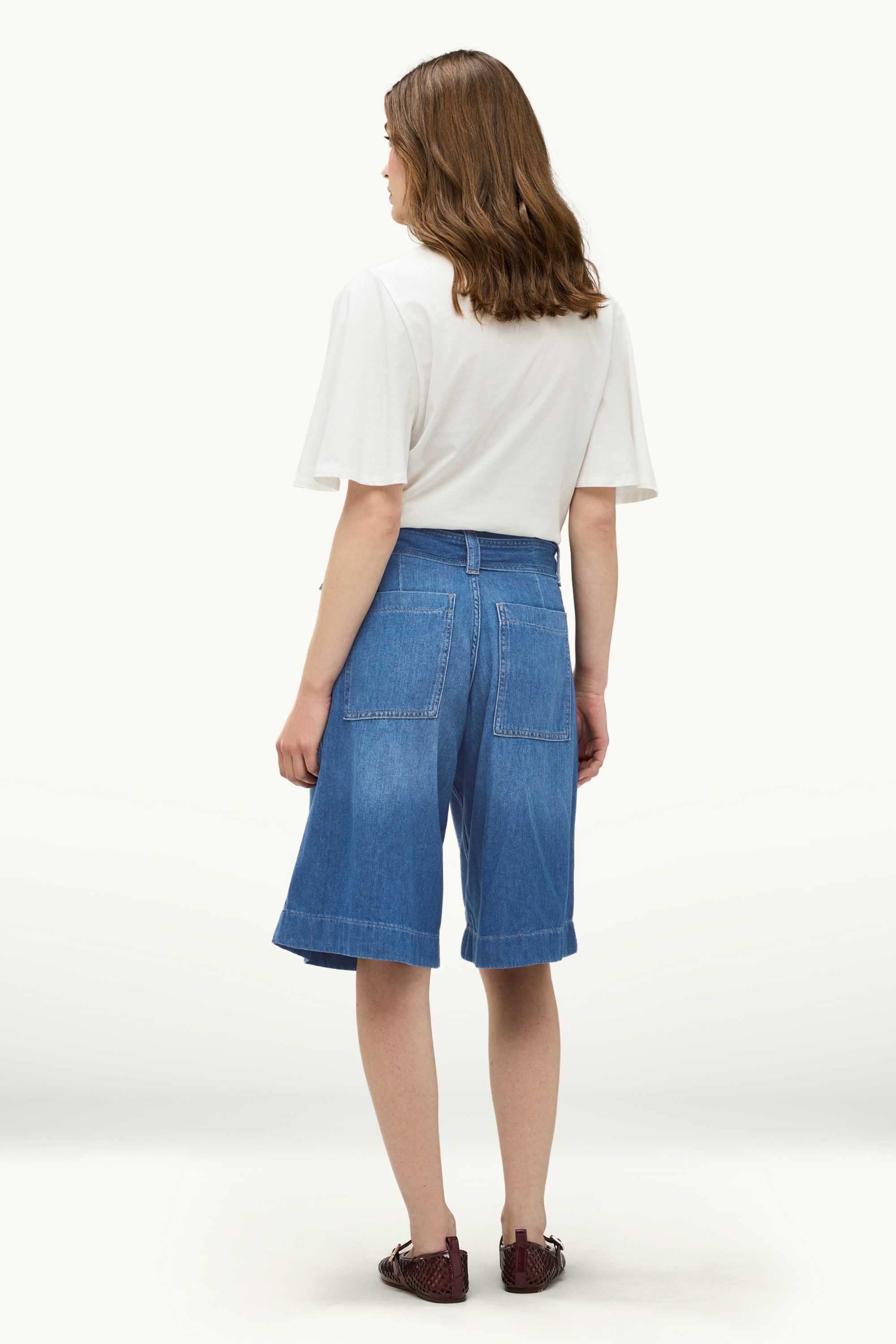 Jorts with belt - high waist blue denim