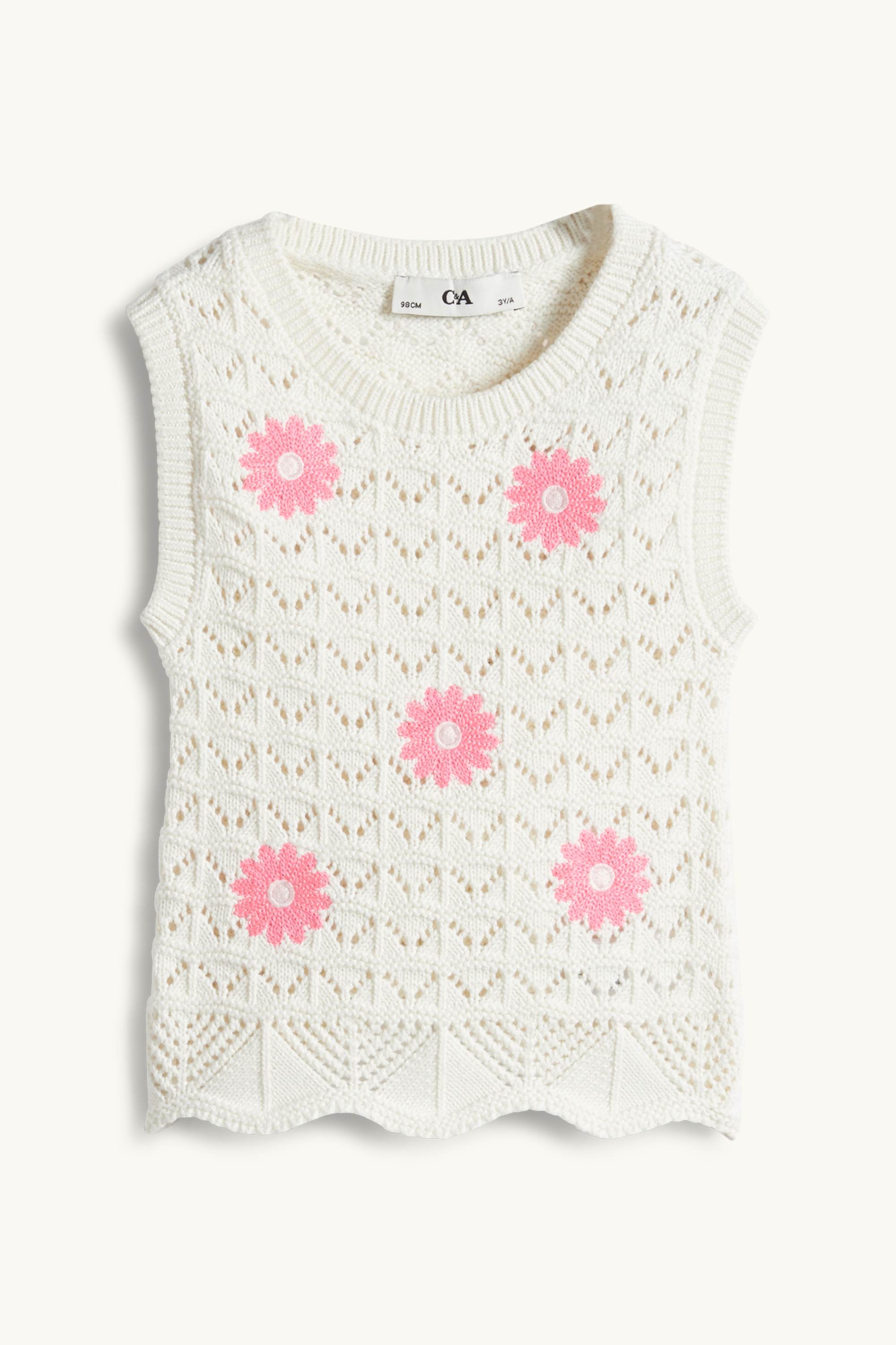 Floral - crocheted top white / rose