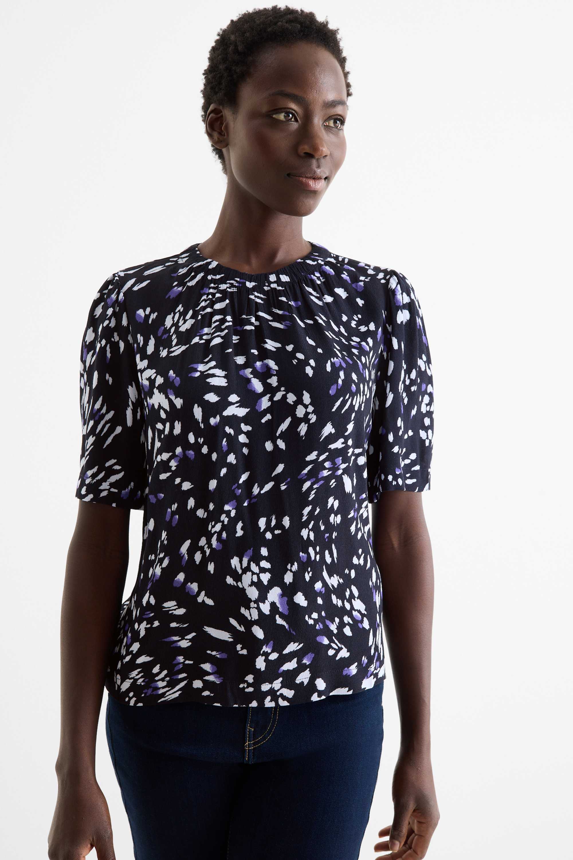 Blouse - patterned dark blue
