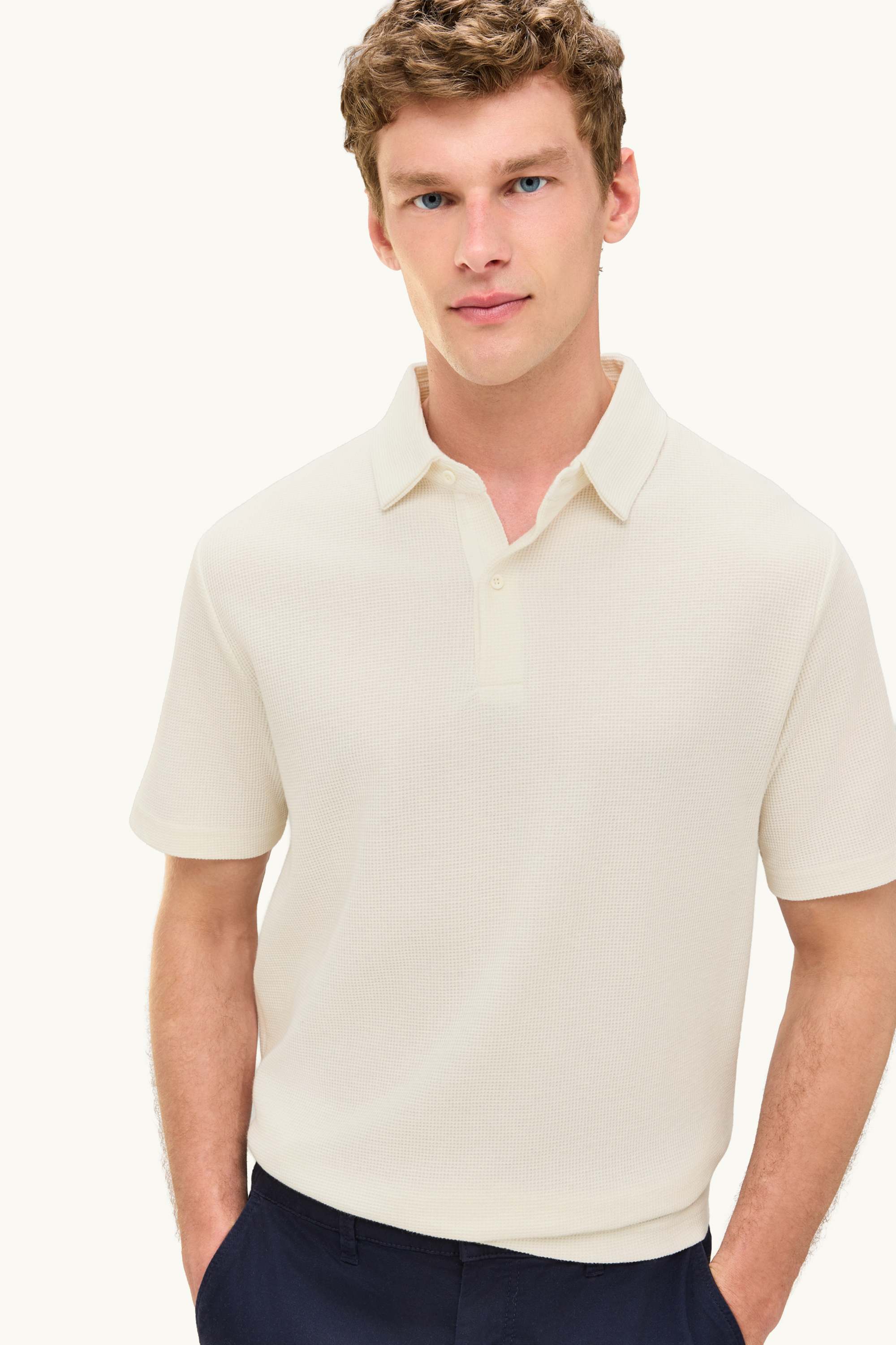 Polo shirt - regular fit - textured creme