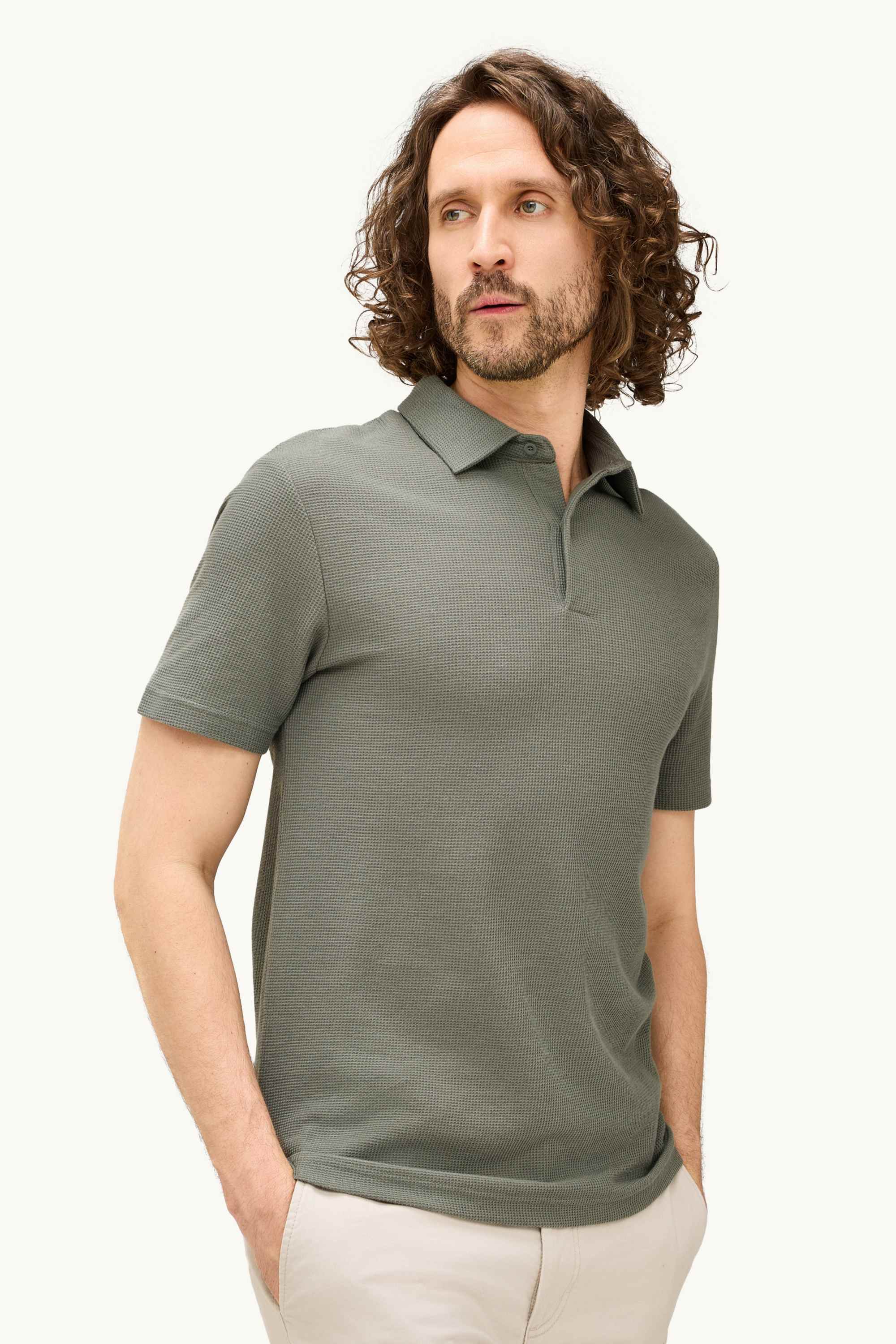 Polo shirt - regular fit - textured green / gray