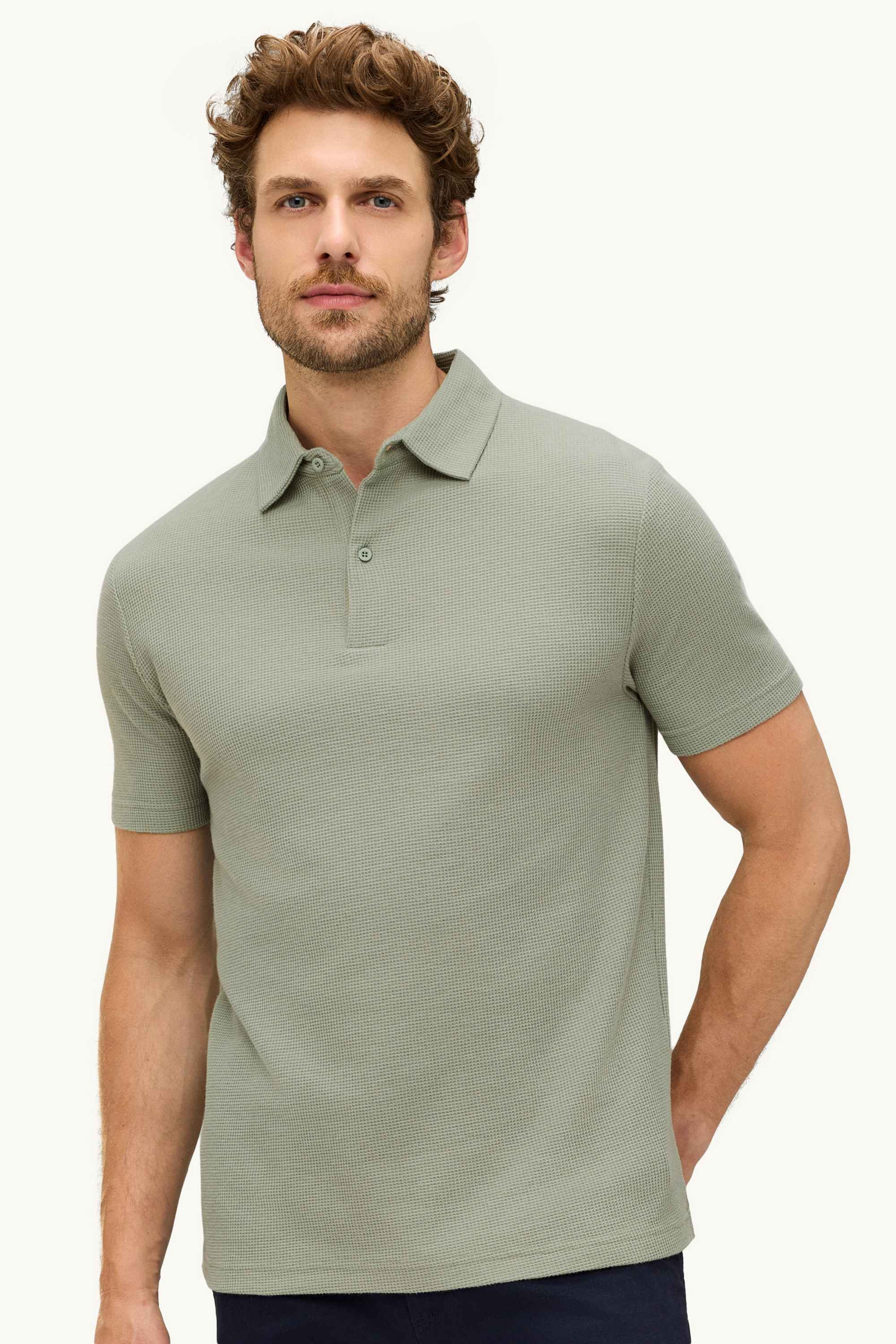 Polo shirt - regular fit - textured light green