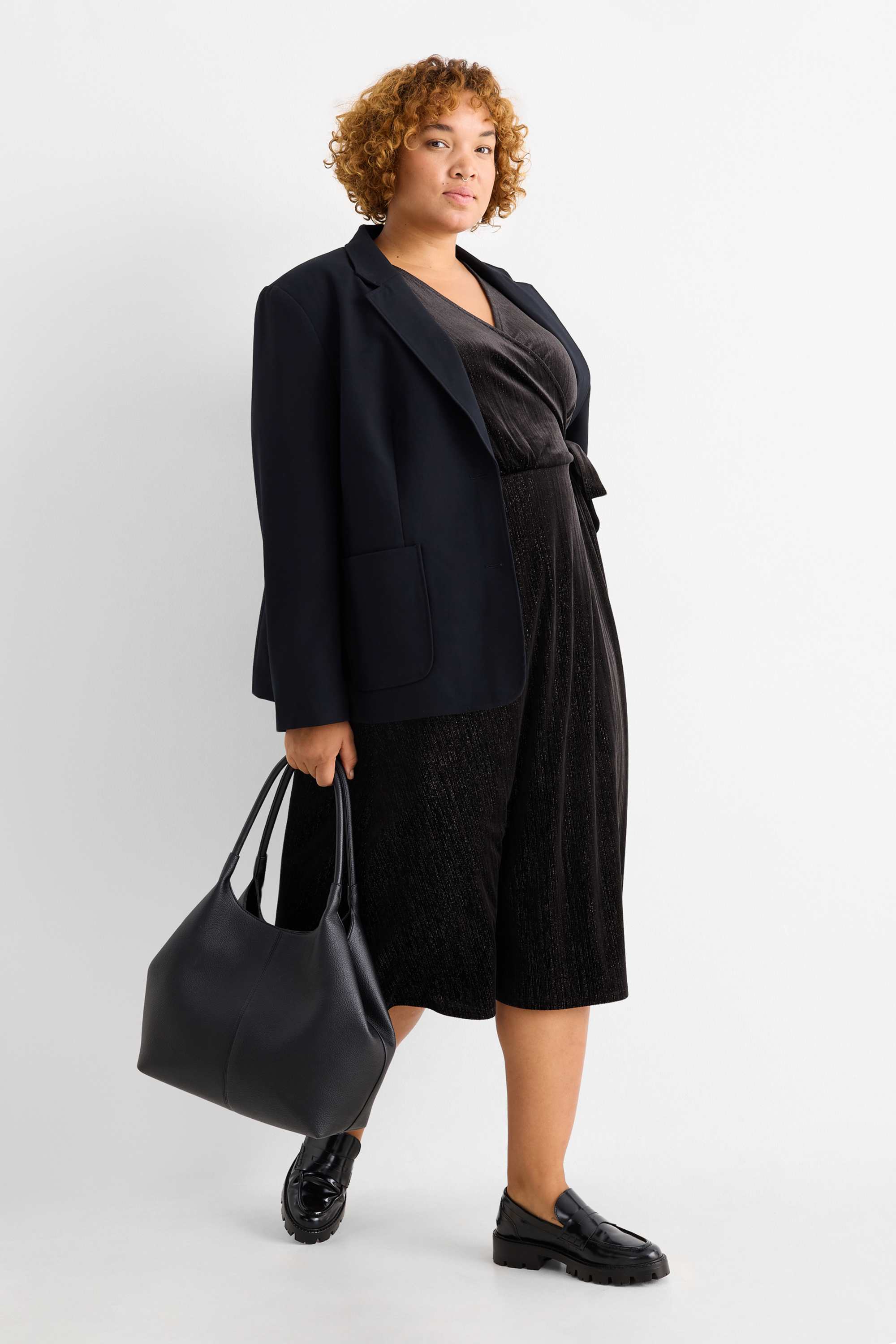 Velvet wrap dress - straight fit black