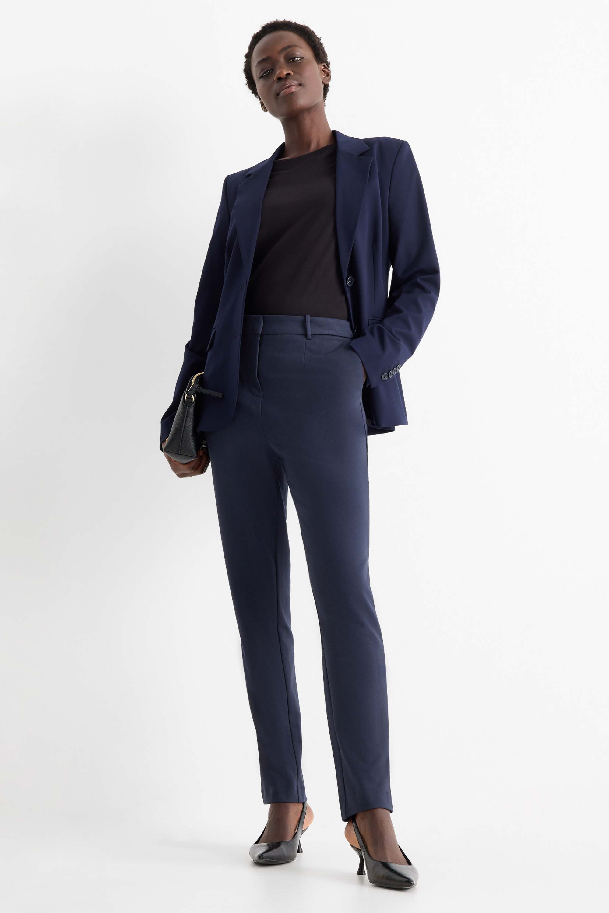 Jersey trousers - high waist - tapered fit dark blue