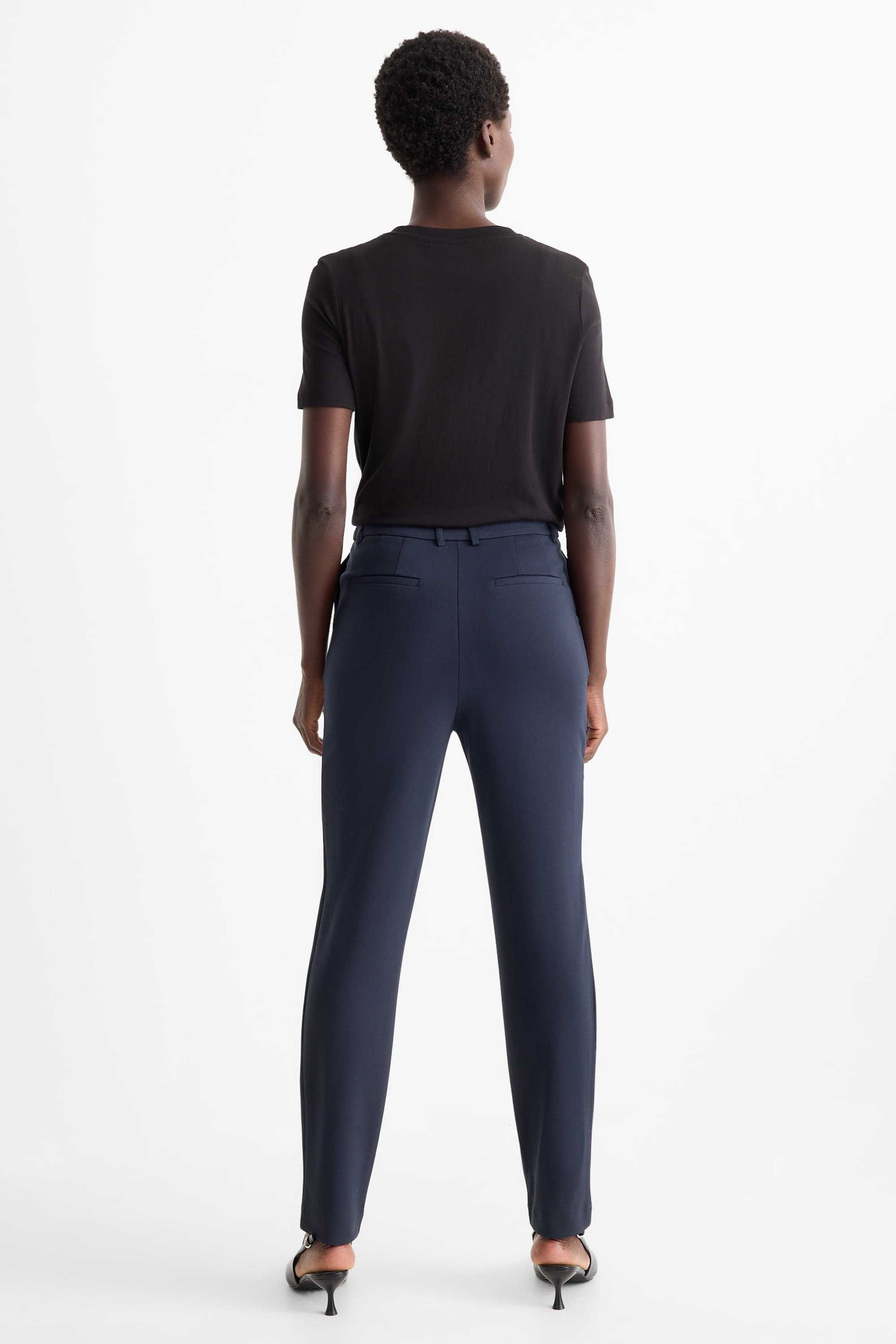 Jersey trousers - high waist - tapered fit dark blue