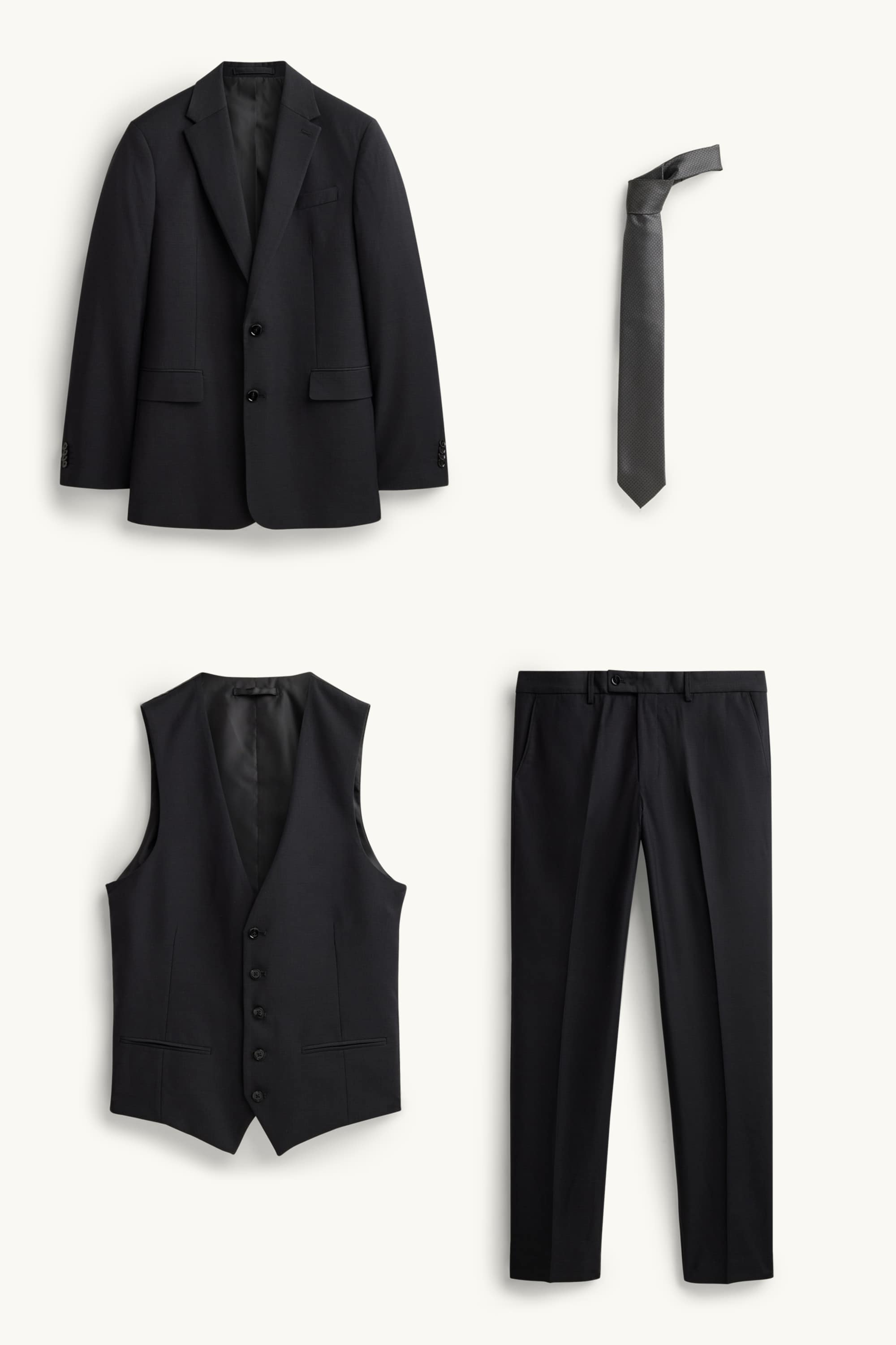 Suit with tie - regular fit - stretch - 4 piece black