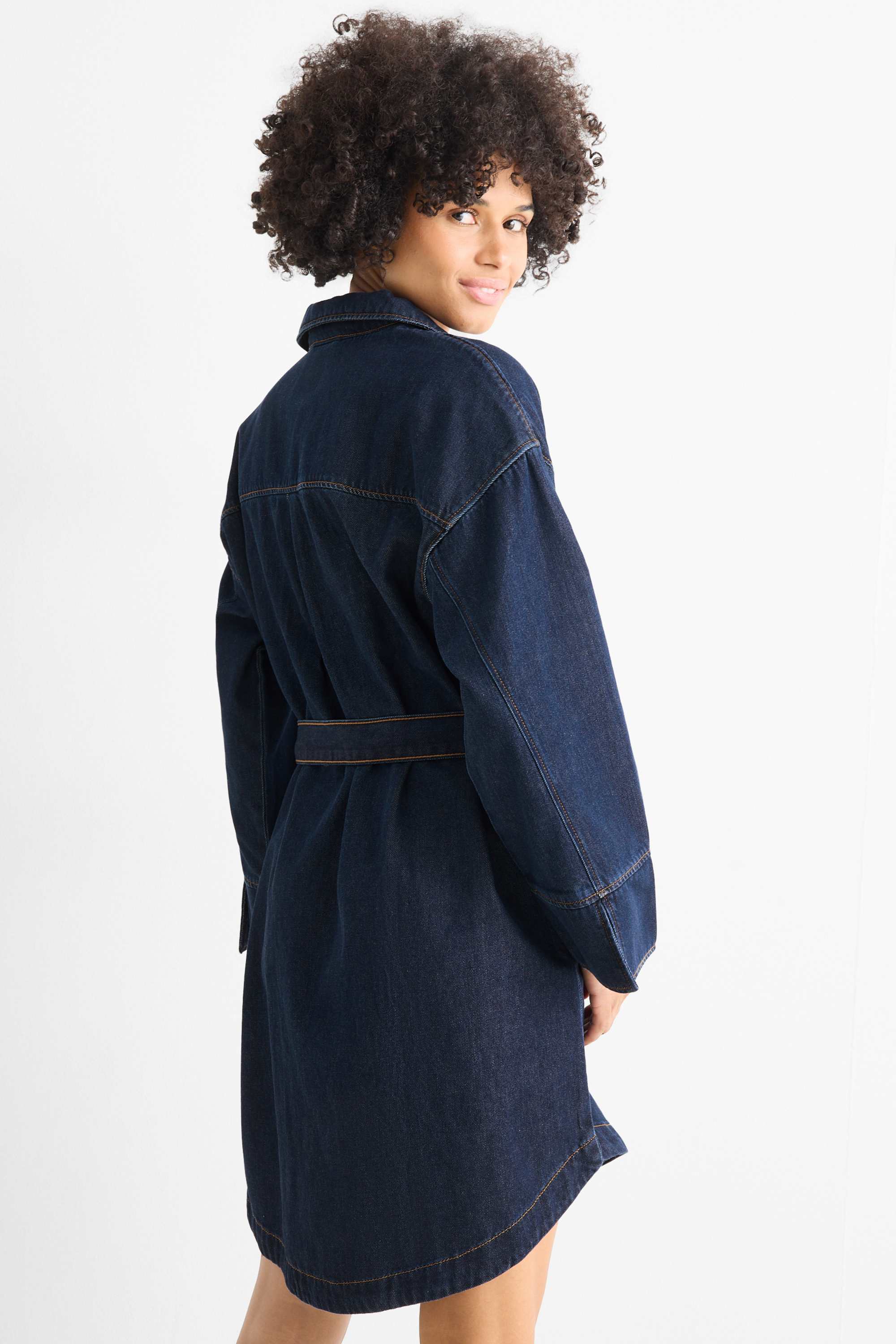 V-neck denim tunic dress dark blue